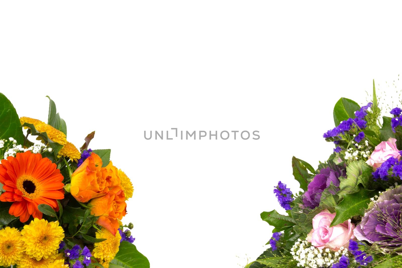 Floral decoration of roses,statice,veil herb,chrysanthemums,and marigolds