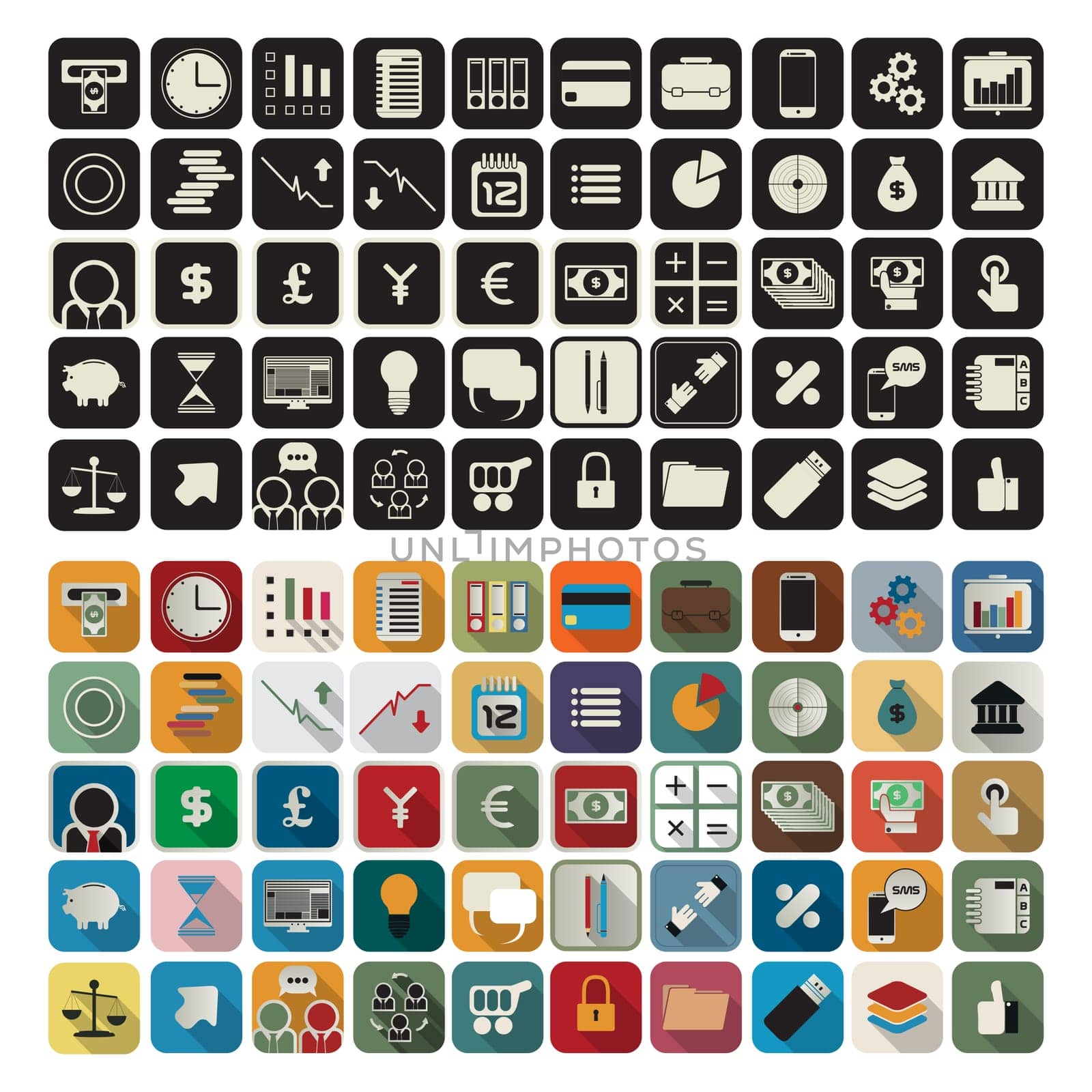 Business or finance flat application icon set over white background