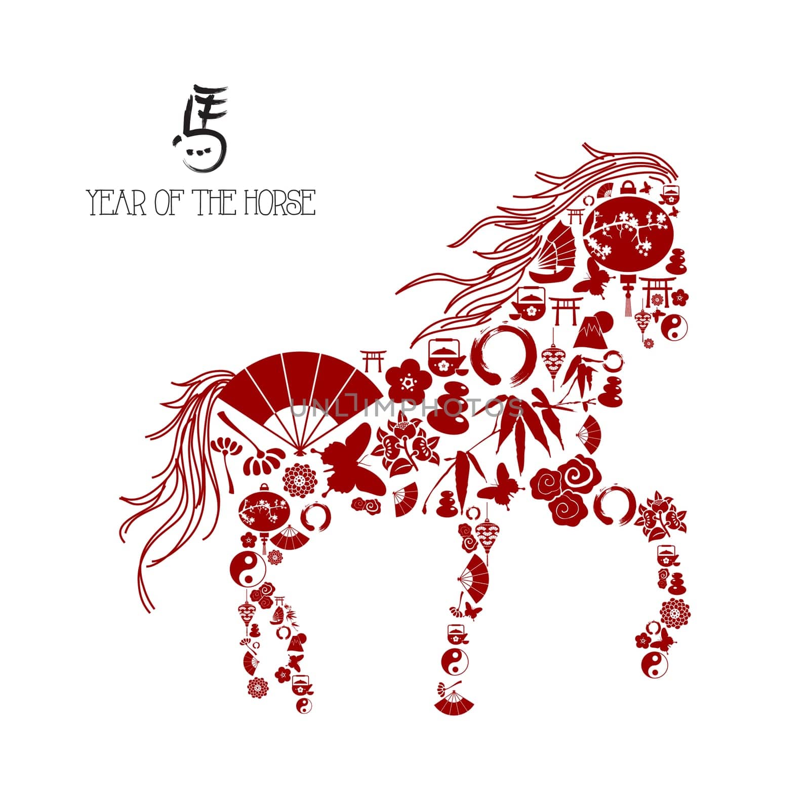 Asianl red icons composition