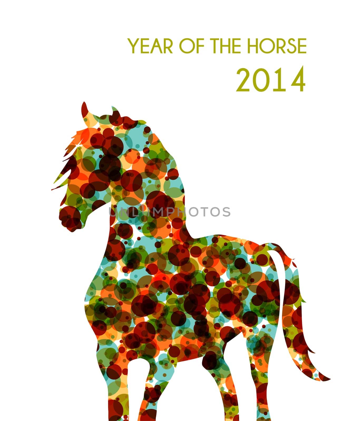2014 Chinese New Year of the Horse, bubbles made animal silhouette. EPS10 vector file with transparency.