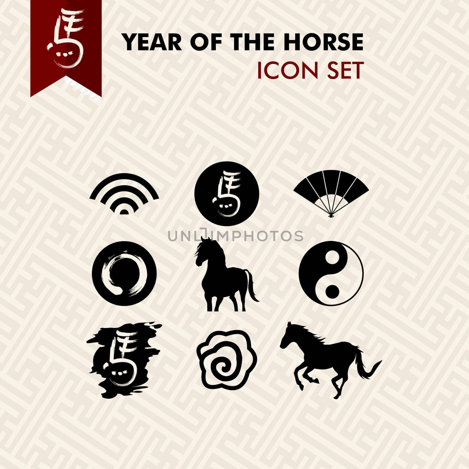 2014 Chinese New Year of the Horse icon set. Vector file organized in layers for easy editing.