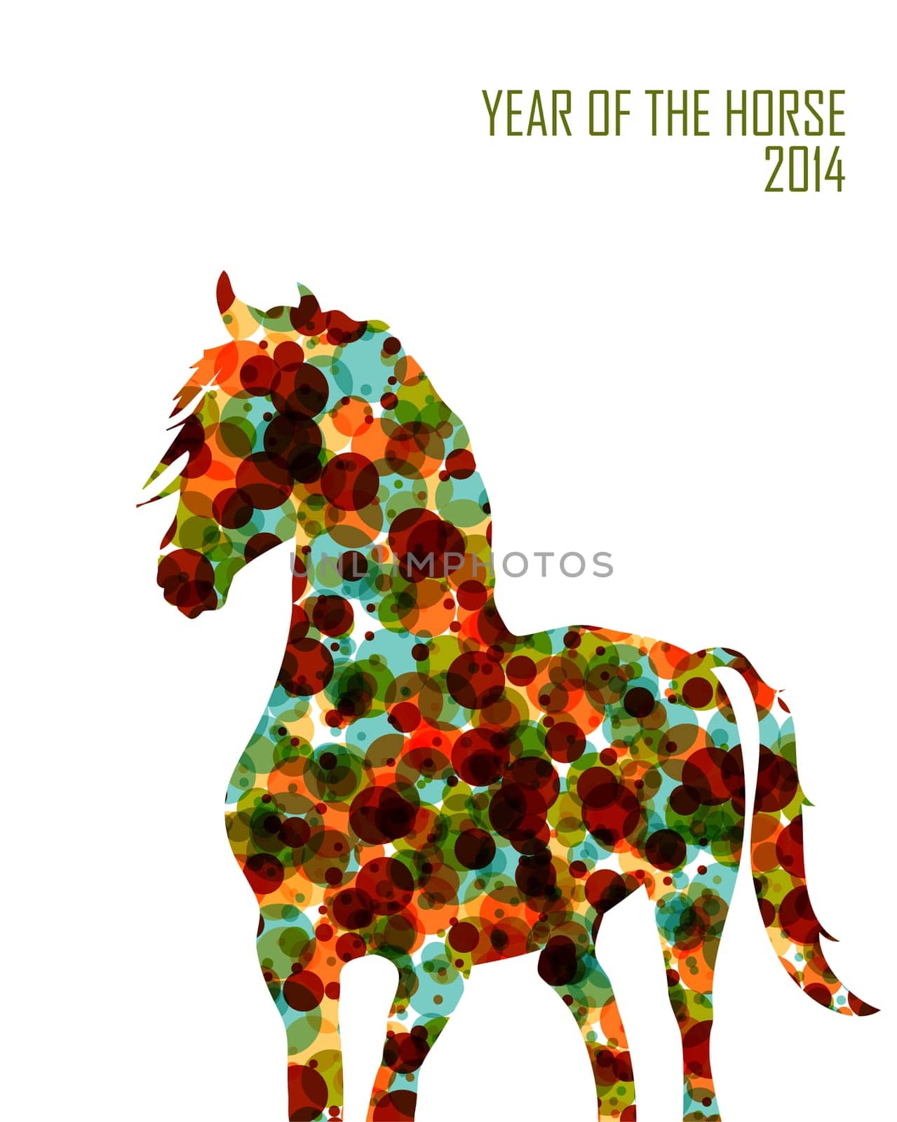 2014 Chinese New Year of the Horse, bubbles made animal silhouette. EPS10 vector file with transparency layers.