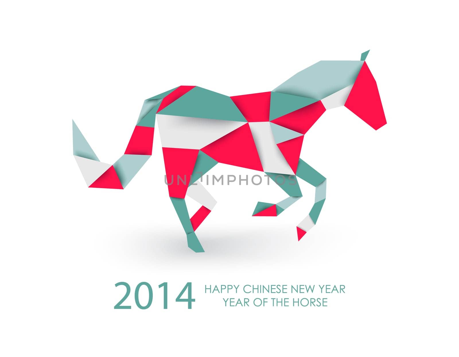 2014 Chinese New Year of the Horse colorful abstract triangle silhouette composition. Vector file organized in layers for easy editing.