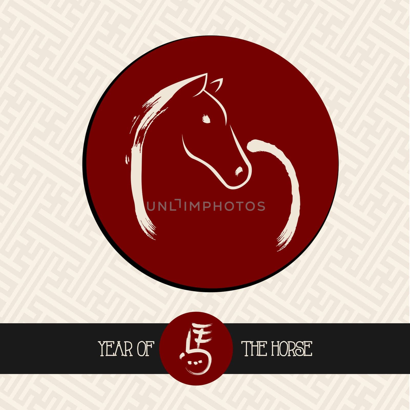 2014 Chinese New Year of the Horse silhouette drawing with pattern background. Vector file organized in layers for easy editing.