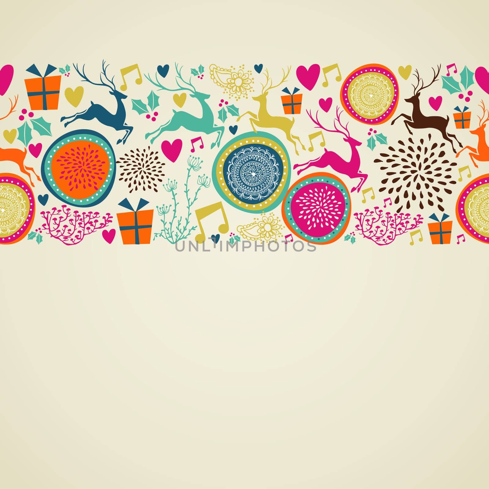 Christmas decorations ornament elements reindeer holiday background. Vector file organized in layers for easy editing.