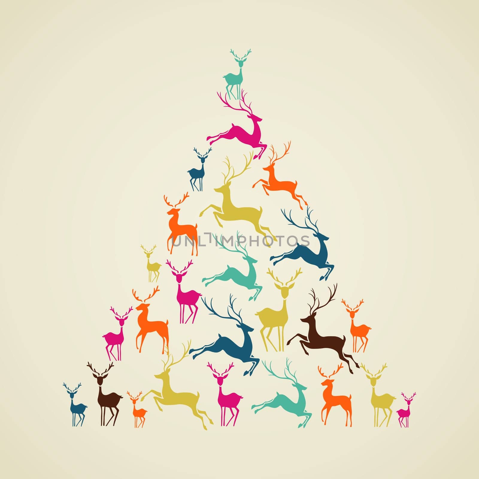 Christmas decorations elements reindeer holiday pinetree shape illustration. Vector file organized in layers for easy editing.