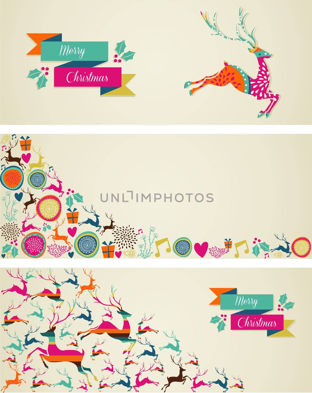 Merry Christmas decorations elements template web banners set. Vector file organized in layers for easy editing.