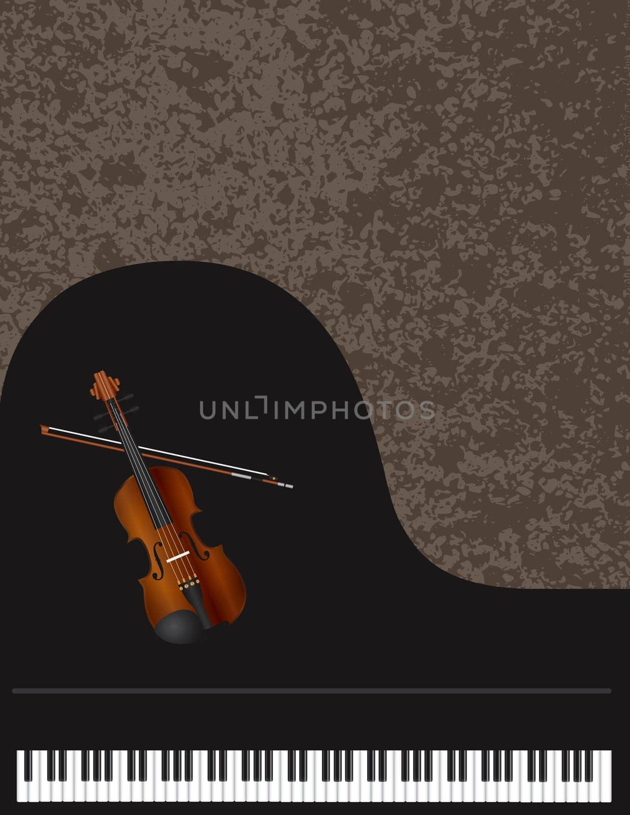 Grand Piano Keyboard and Violin Musical Instruments on Texture Background
