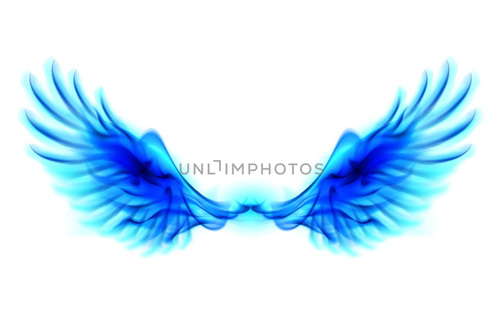 Illustration of blue fire wings on white background.