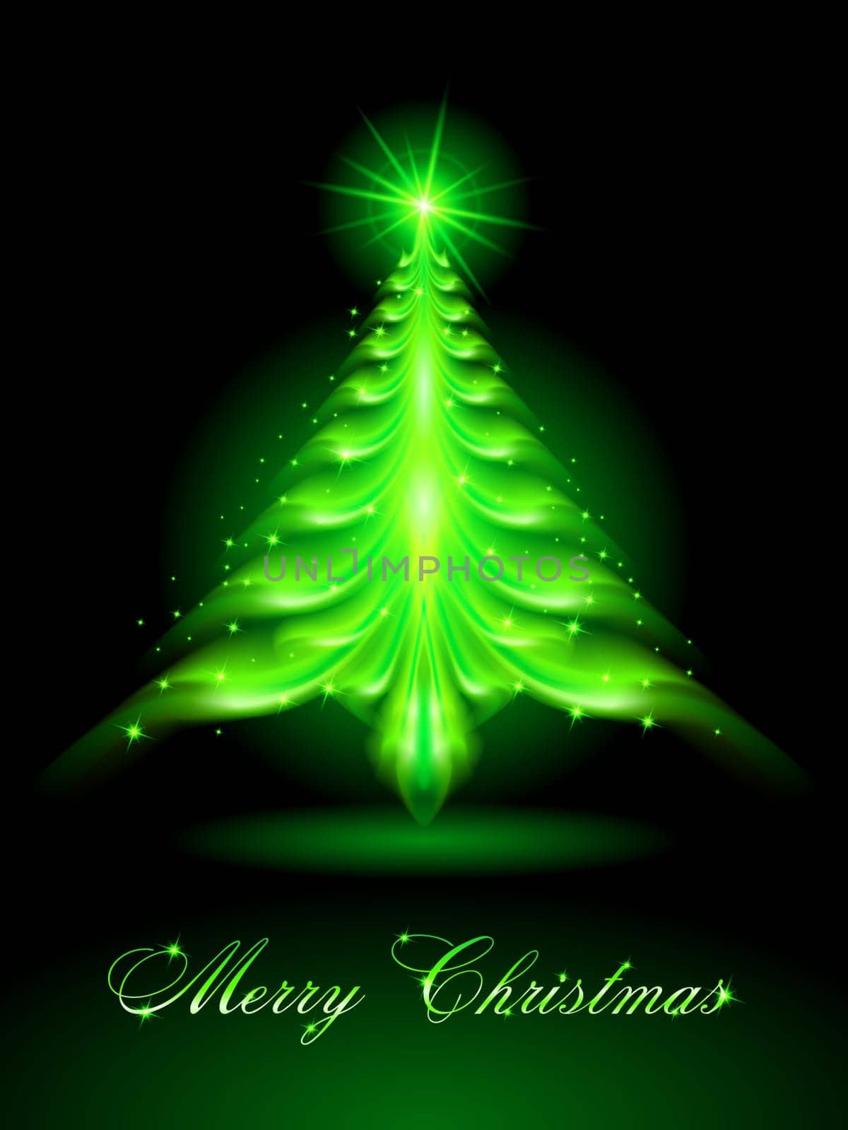 Abstract Christmas tree on black background.  Greeting card.