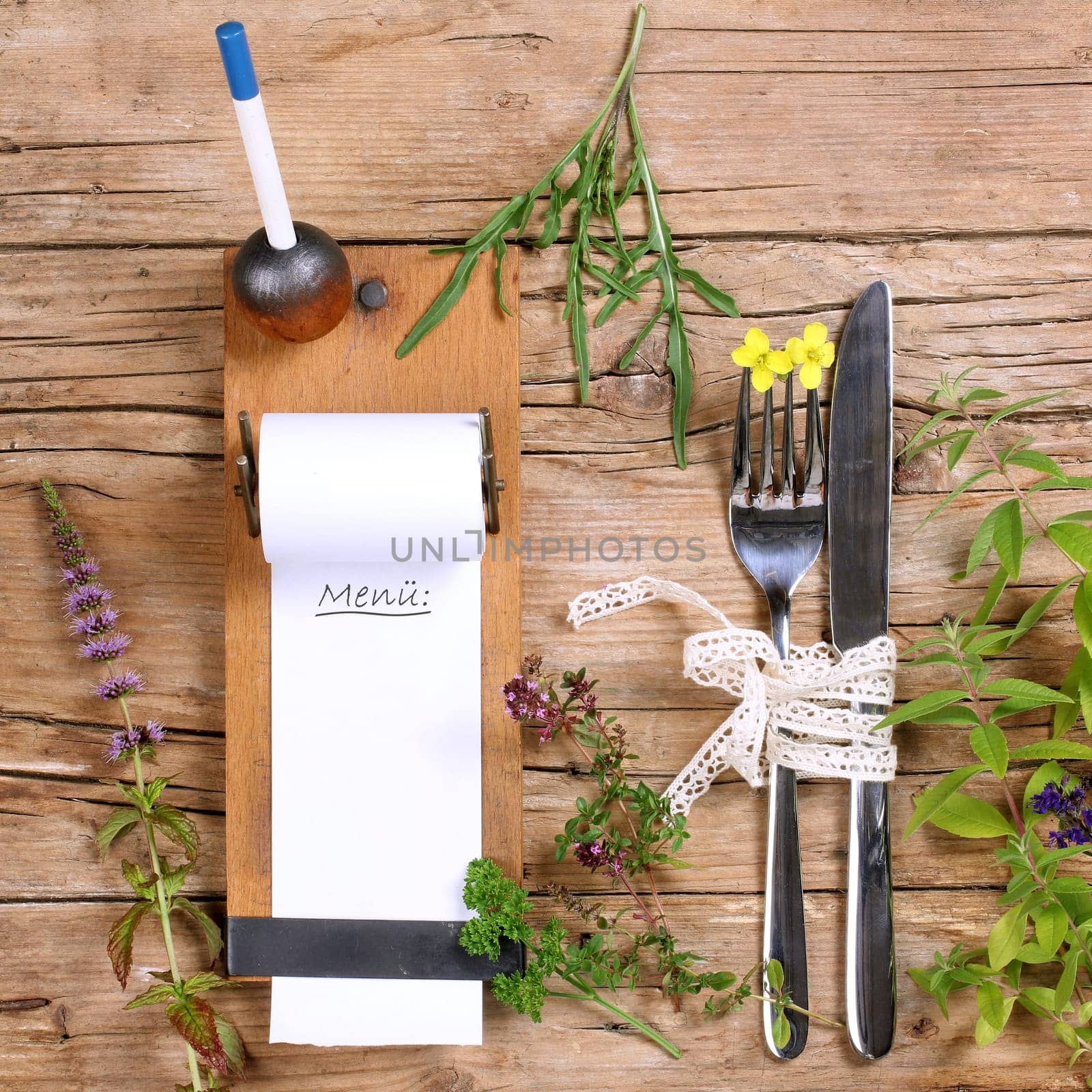 Menu: dishes with fresh herbs