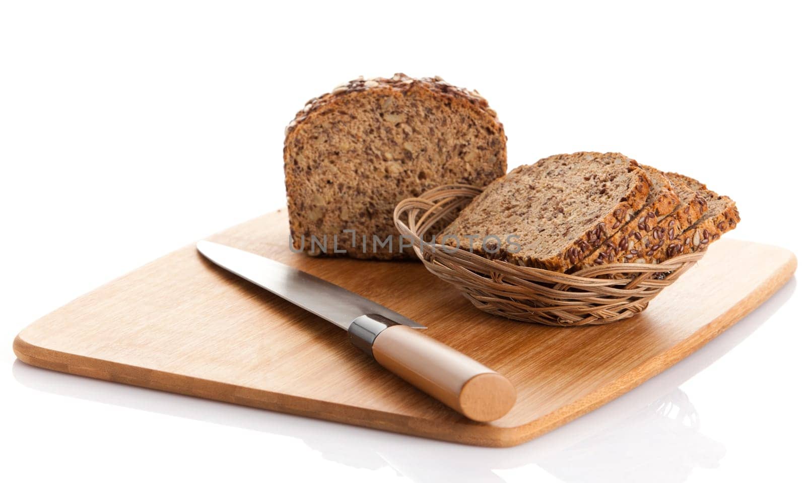 whole grain bread isolated on white background.