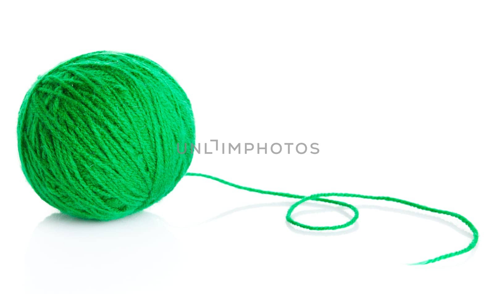 Green wool yarn ball isolated on white