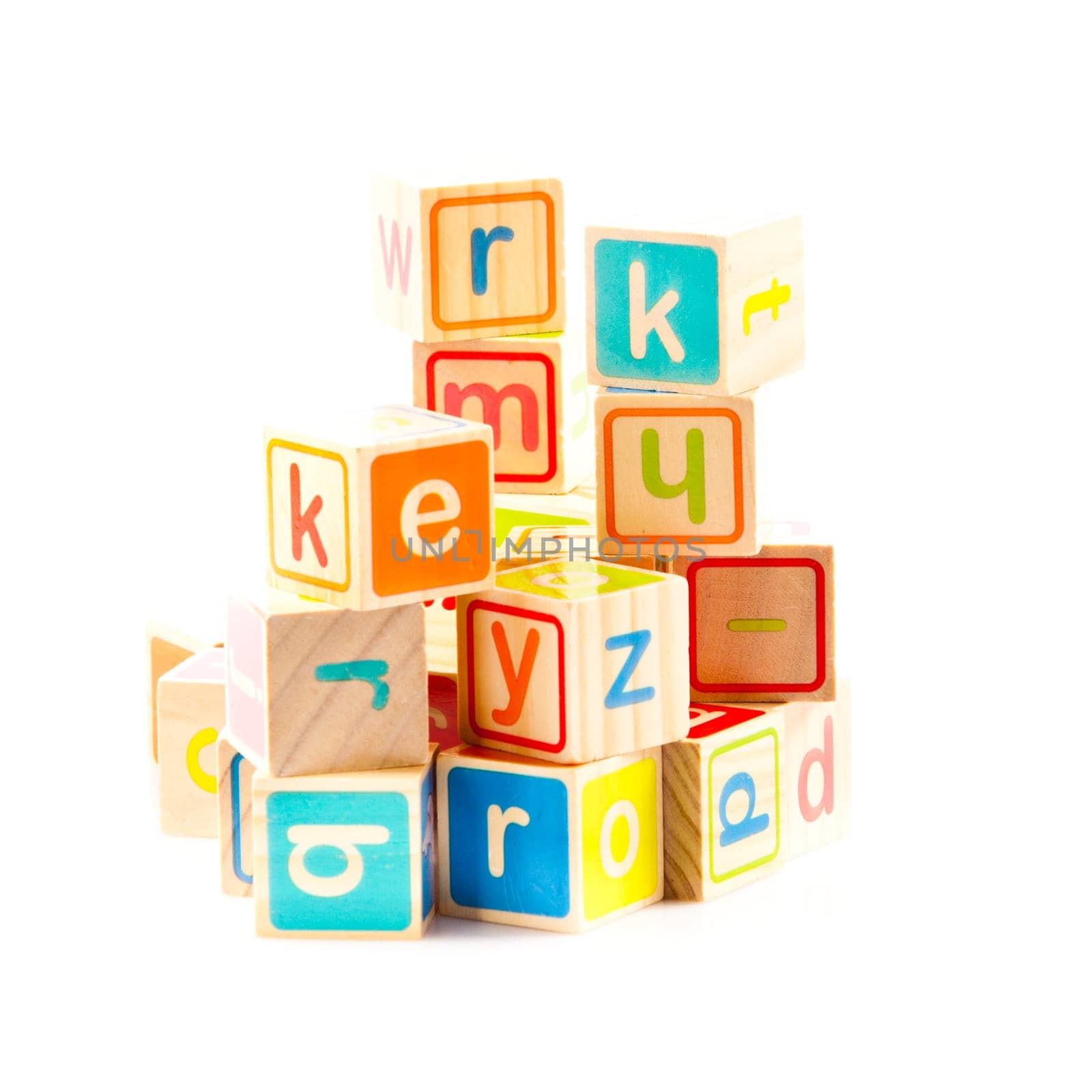 wooden toy cubes with letters. Wooden alphabet blocks.