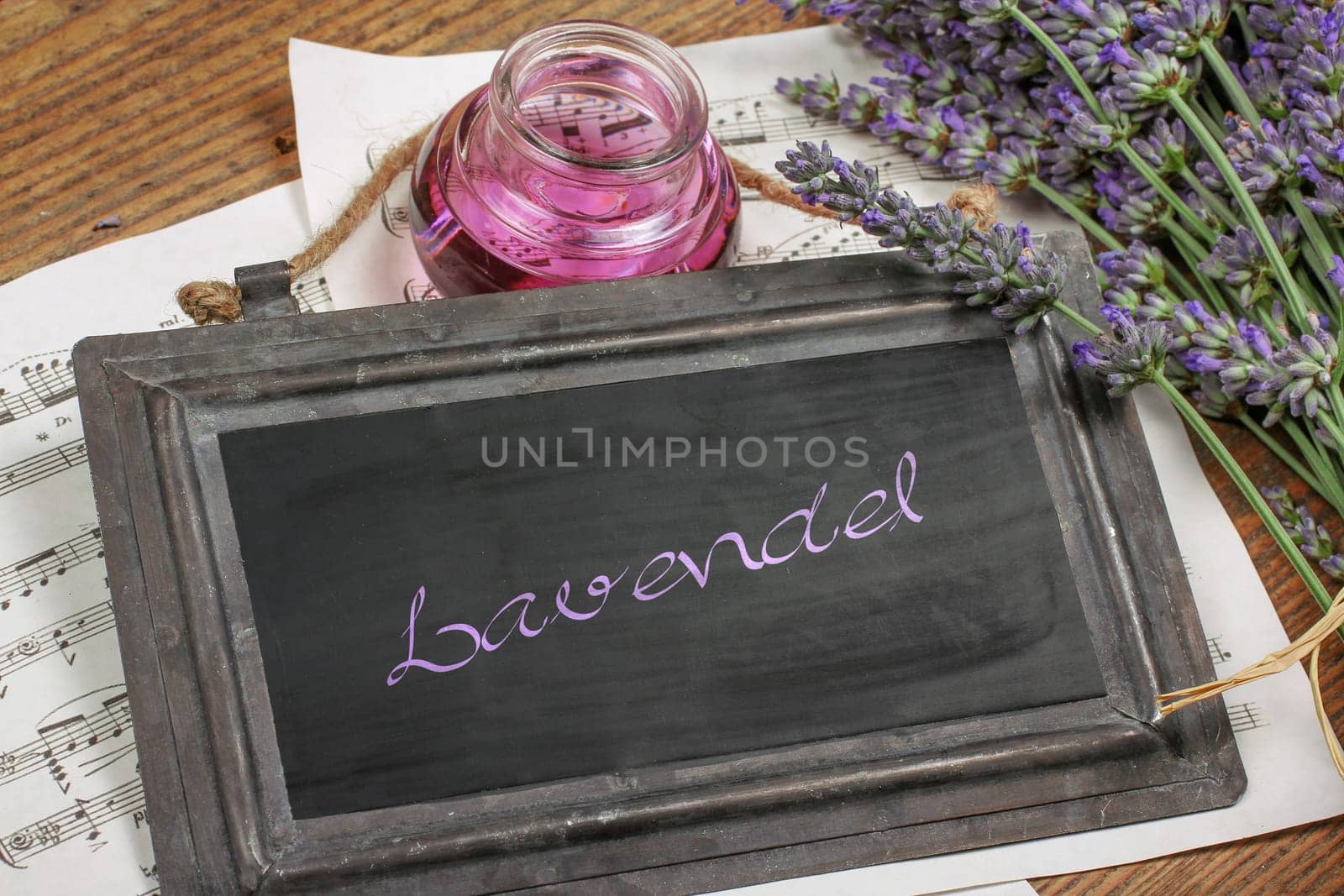 Lavender flowers with lavender oil