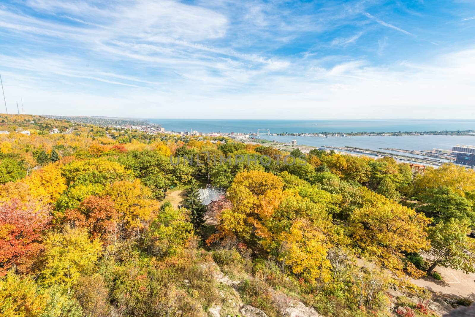 Autumn colored scene near harbor of Lake Superior