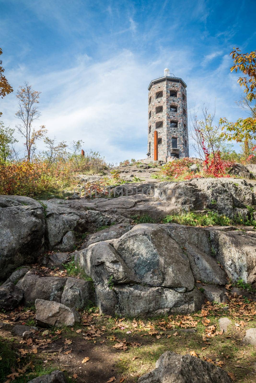 Stone tower in a public park during fall time
