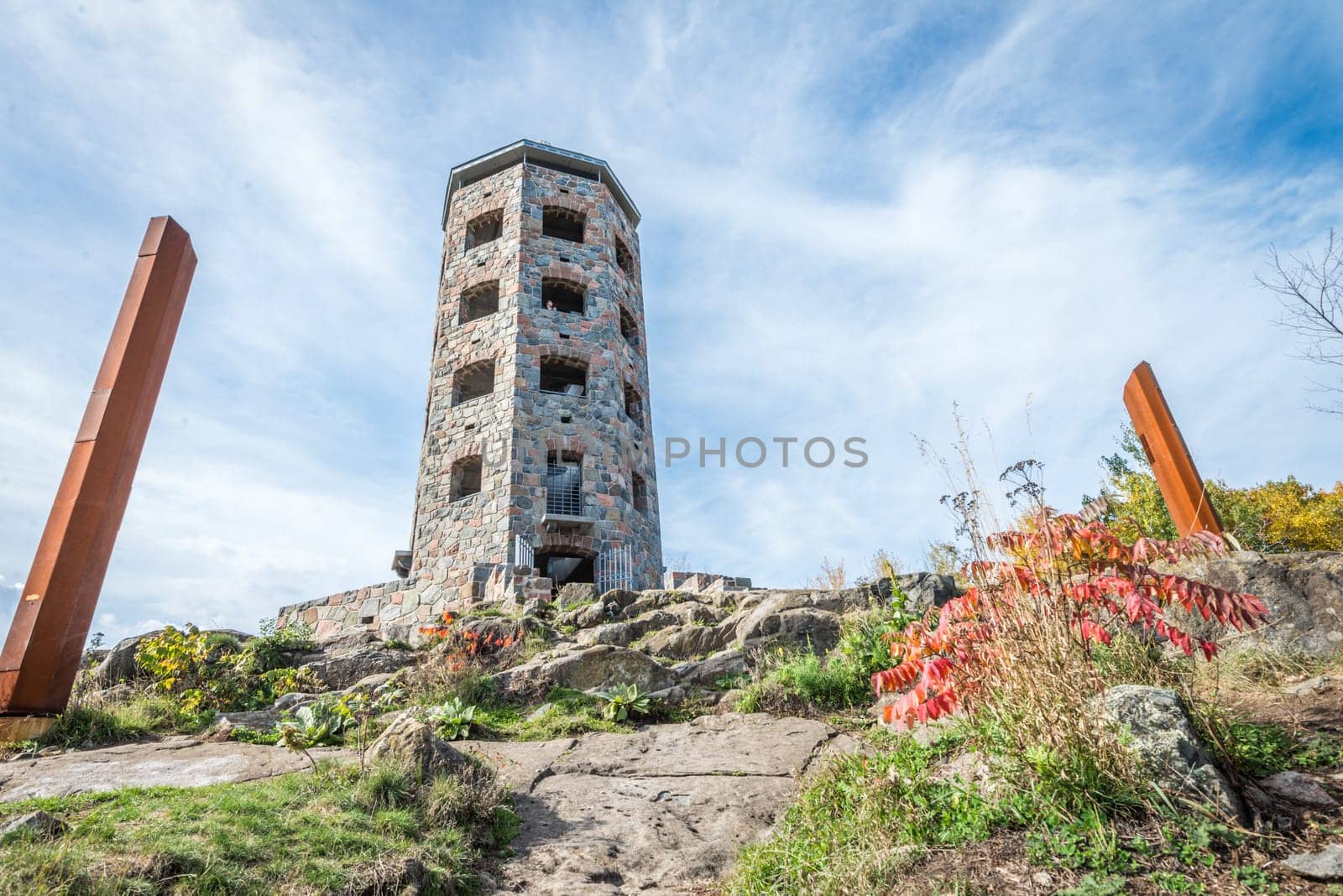 Public stone viewing tower during a sunny day