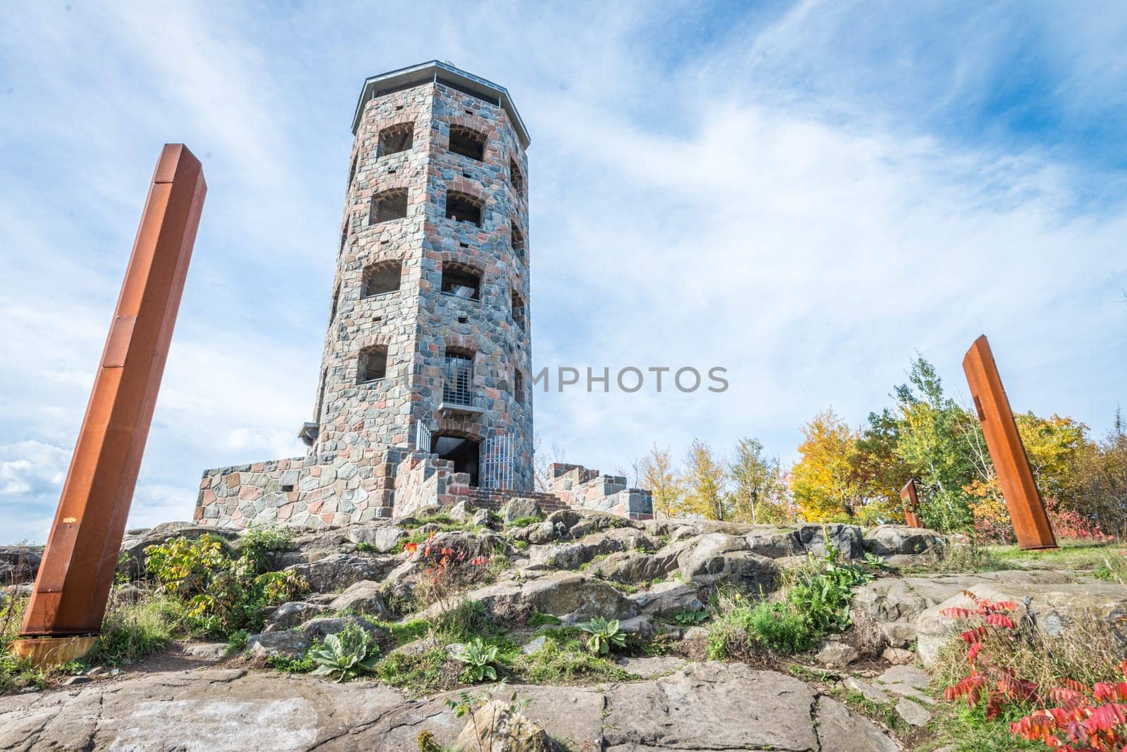 Public stone viewing tower during a sunny day