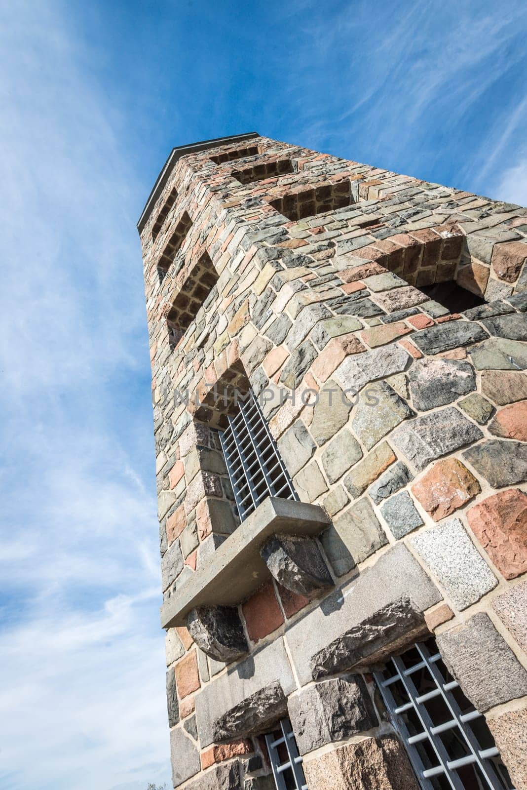 Public stone viewing tower during a sunny day