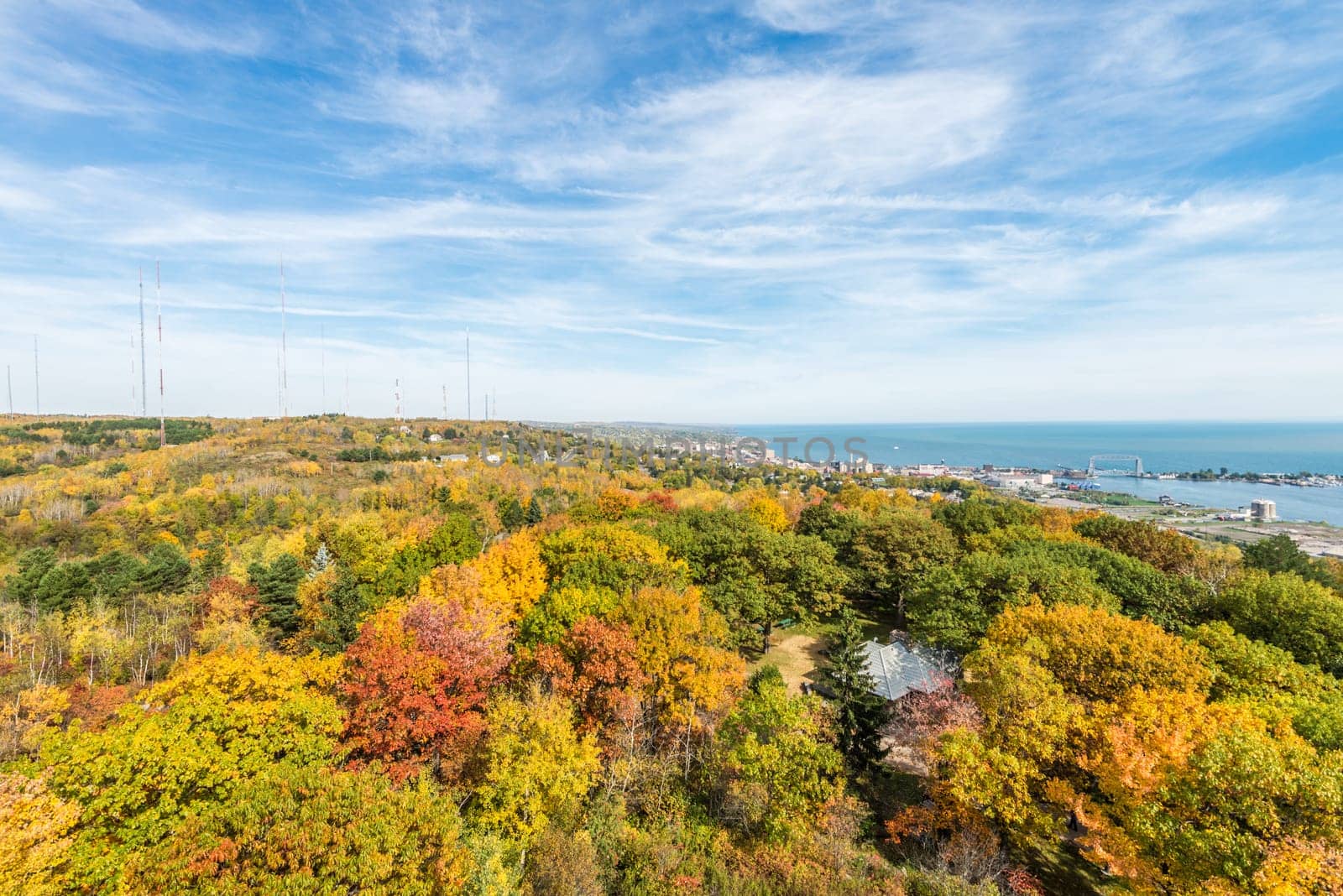 Autumn colored scene near harbor of Lake Superior