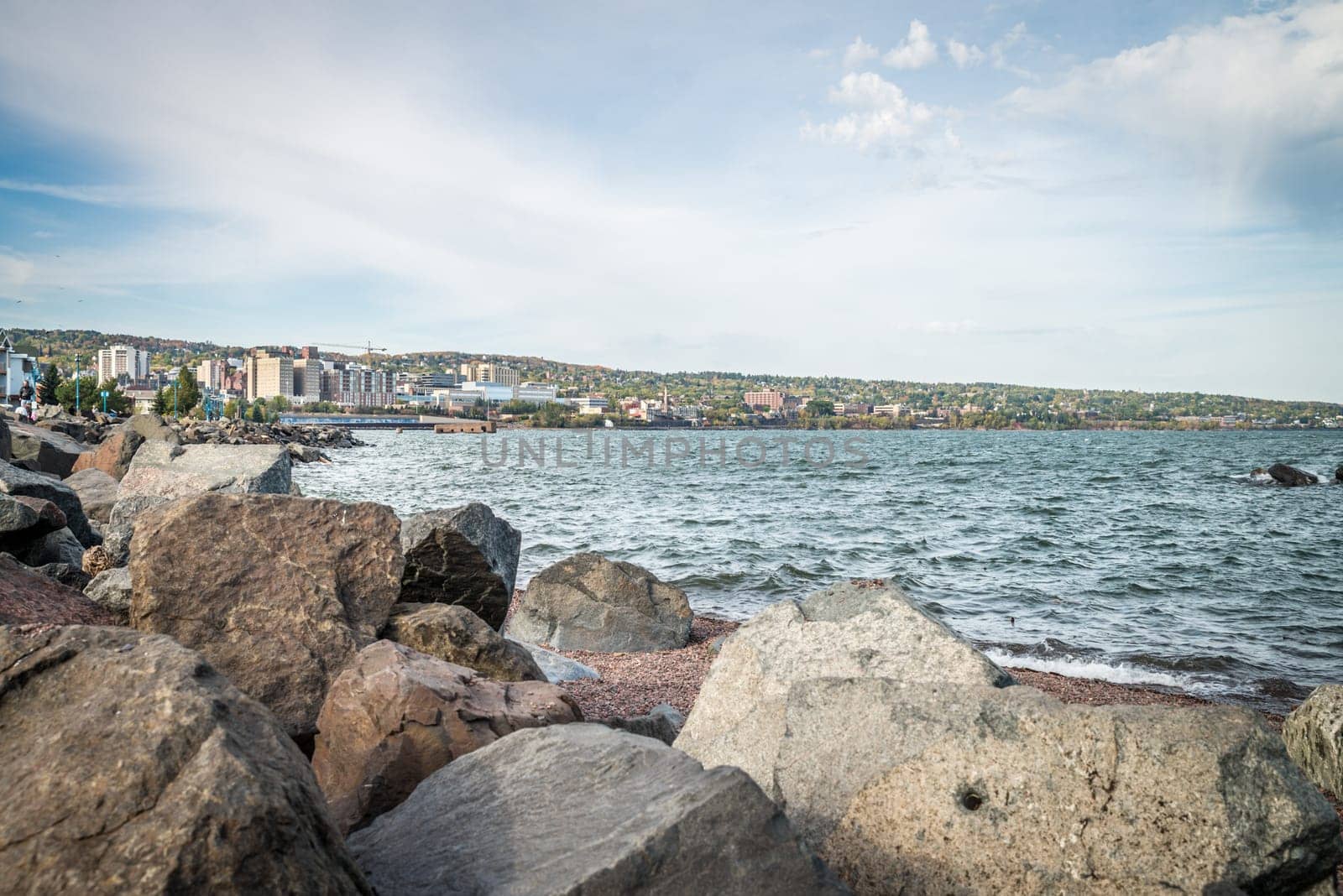 Rocky shore of lake superior during summer time