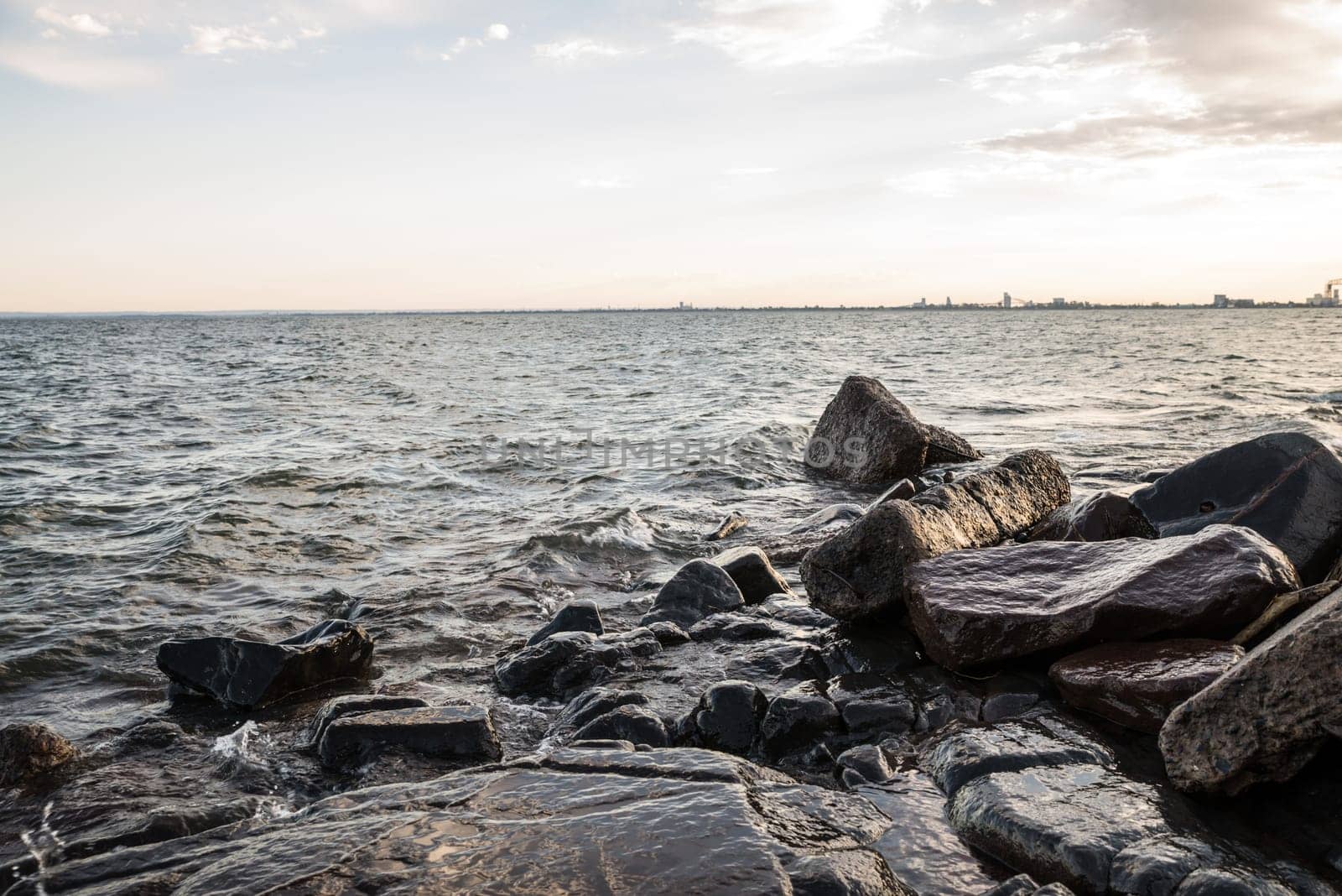 Waves hitting the rocky shore of Lake Superior