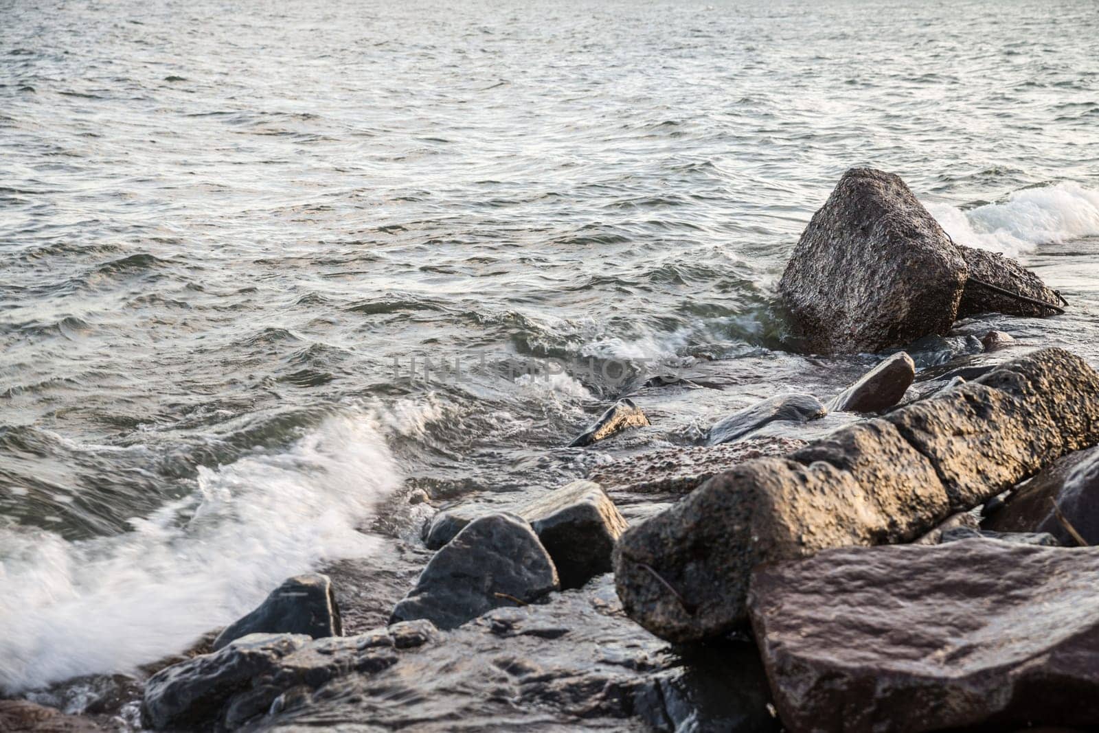 Waves hitting the rocky shore of Lake Superior