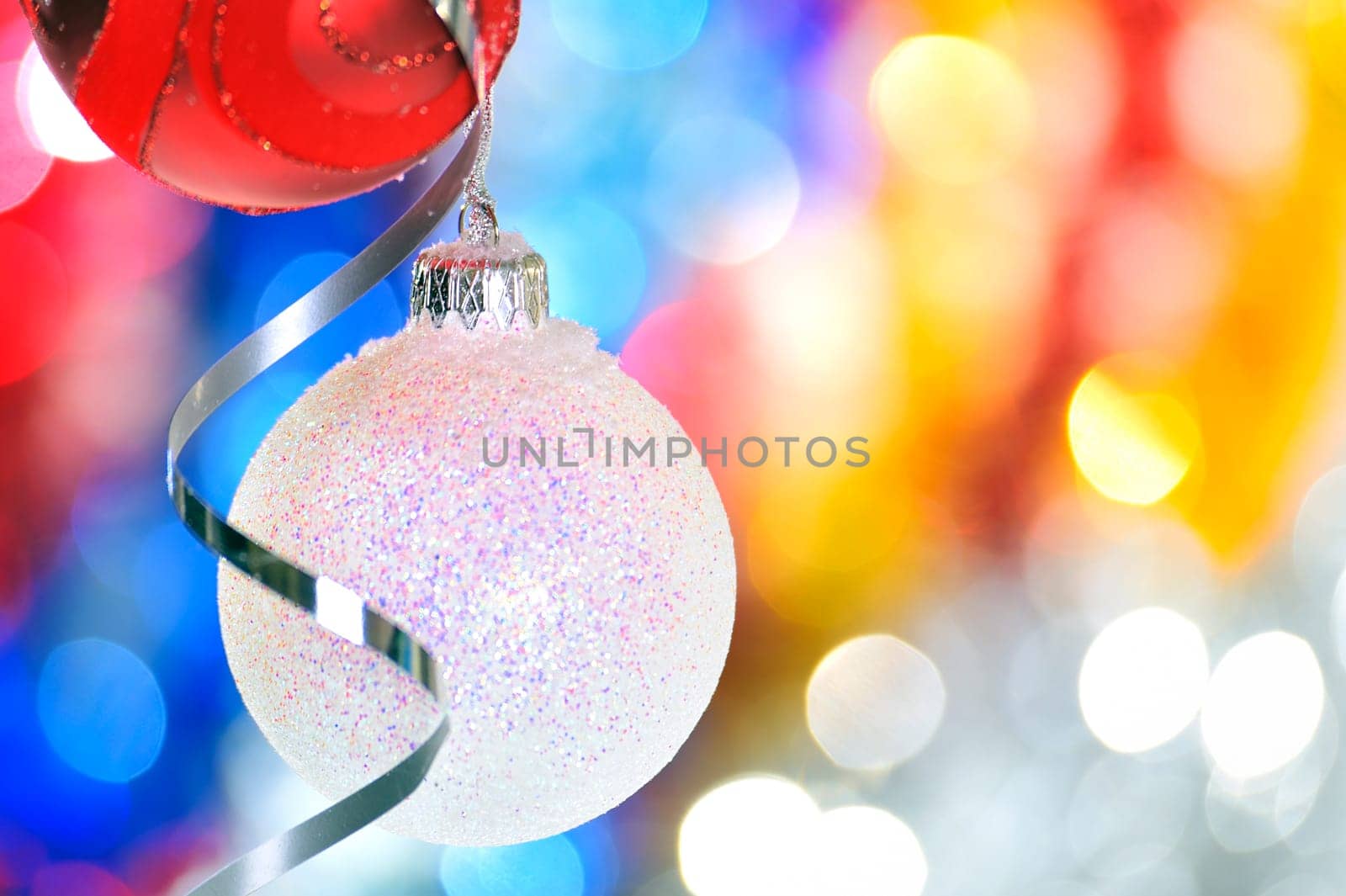 Christmas baubles and ribbons shoot in studio