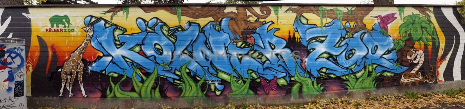 artistic graffiti on the outer wall of Cologne Zoo,North Rhine-Westphalia,Germany,Cologne