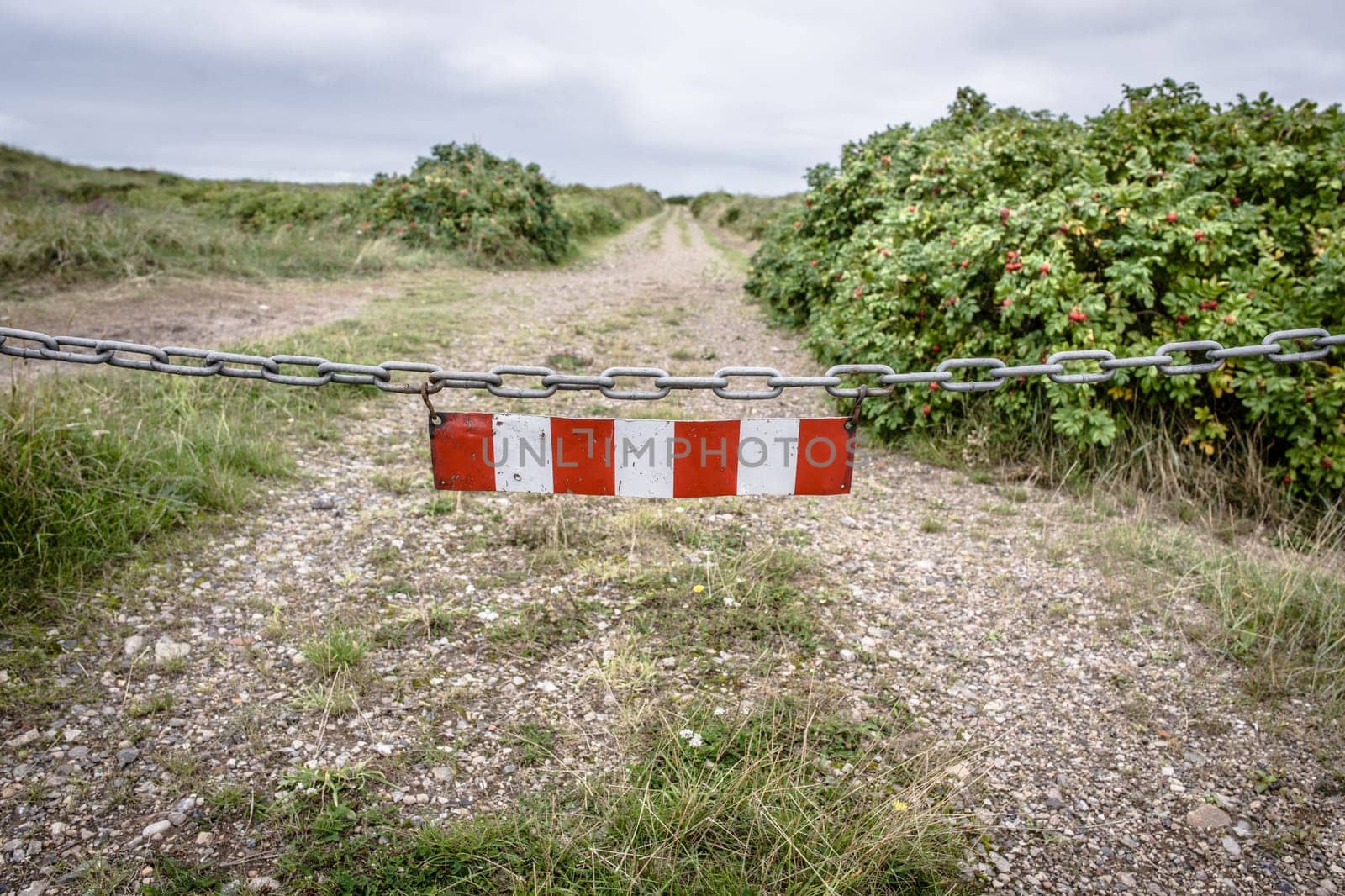 Restricted area sign on a metal chain