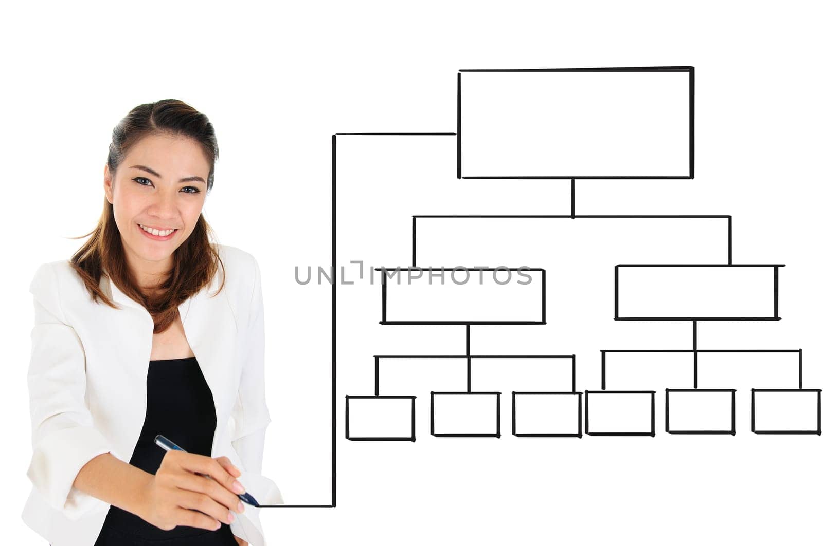 Successful and professional businesswoman drawing empty diagram