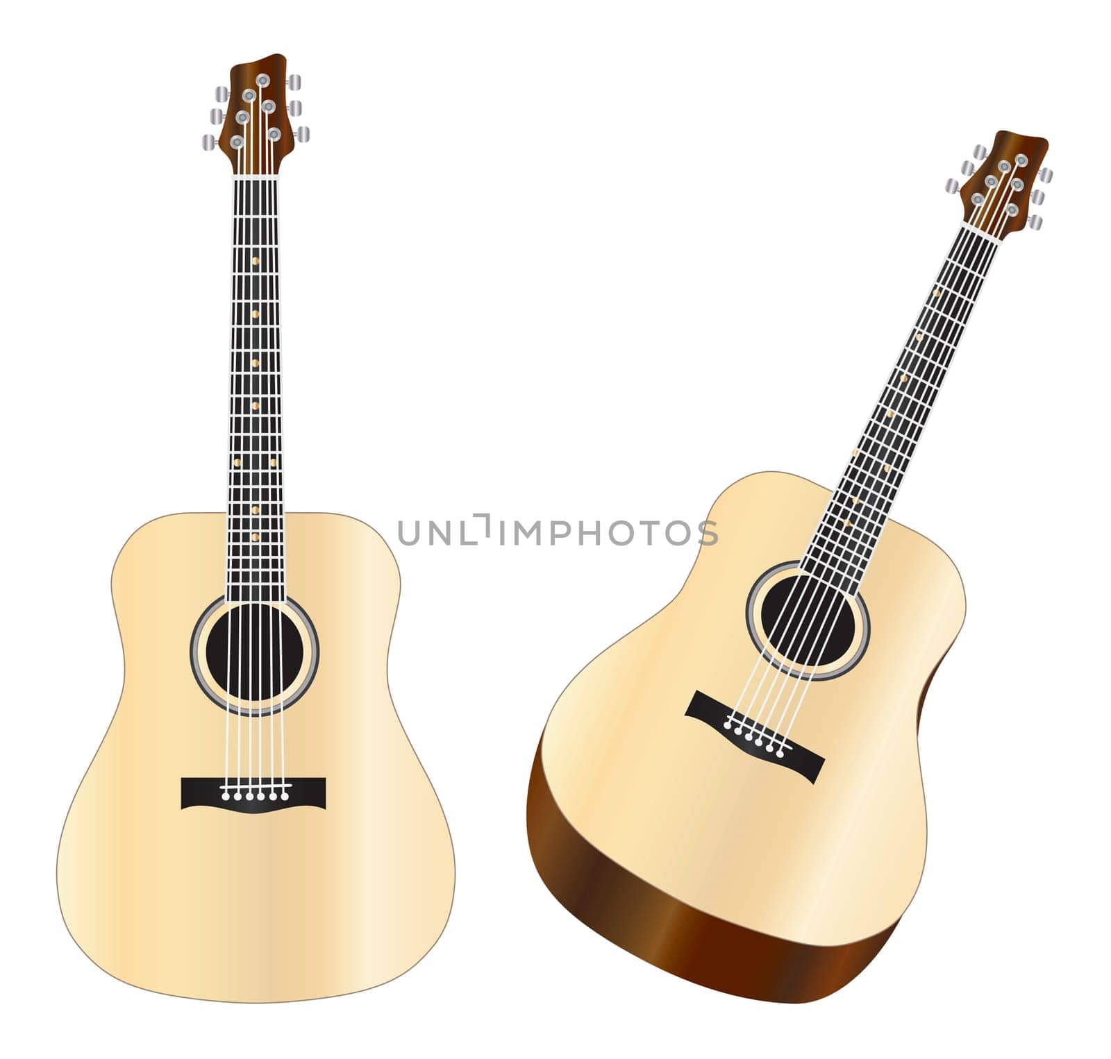 Steel Strings Acoustic Guitars Isolated on White Background Illustration