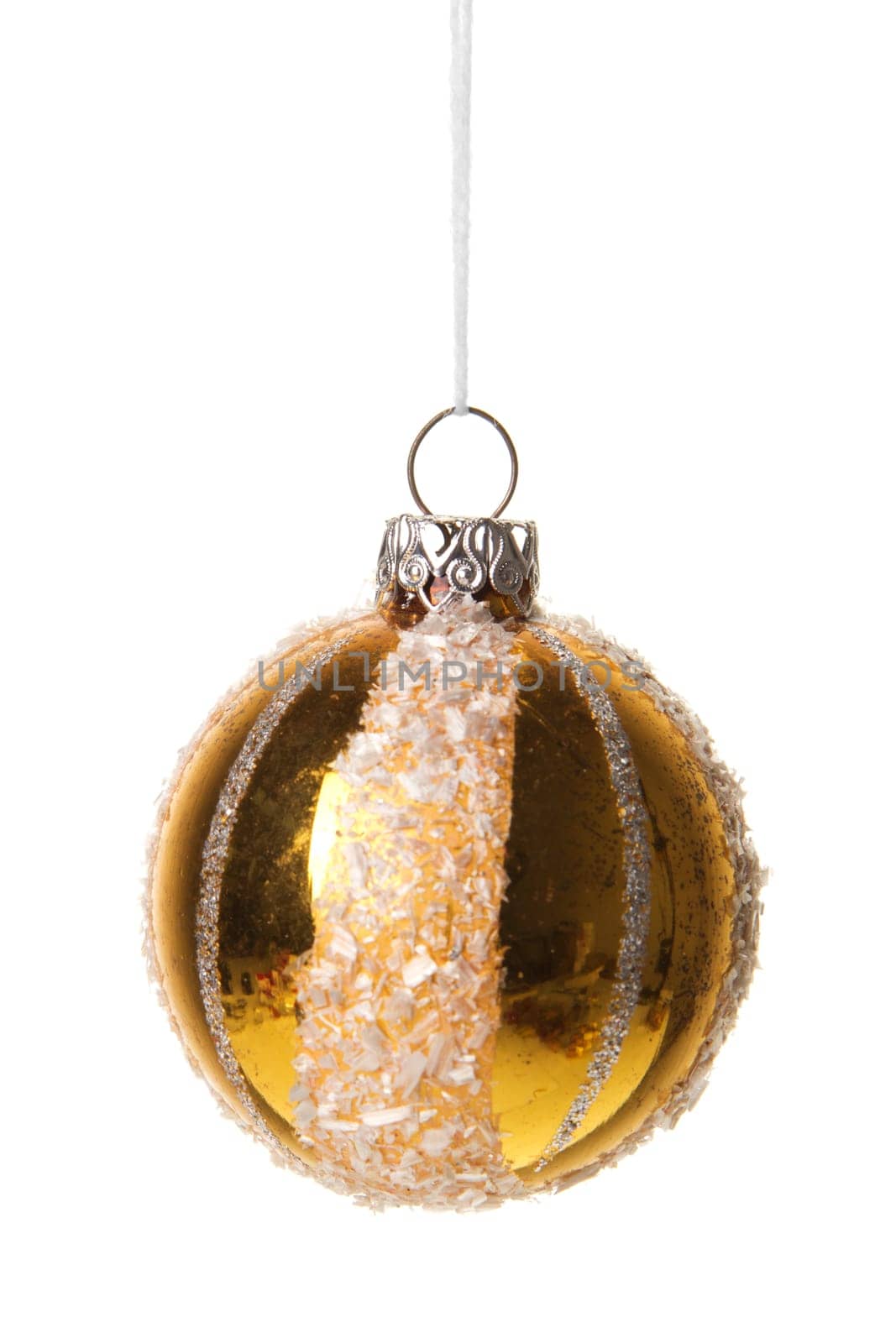 Christmas,golden bauble with white pattern insulated hanging with white background