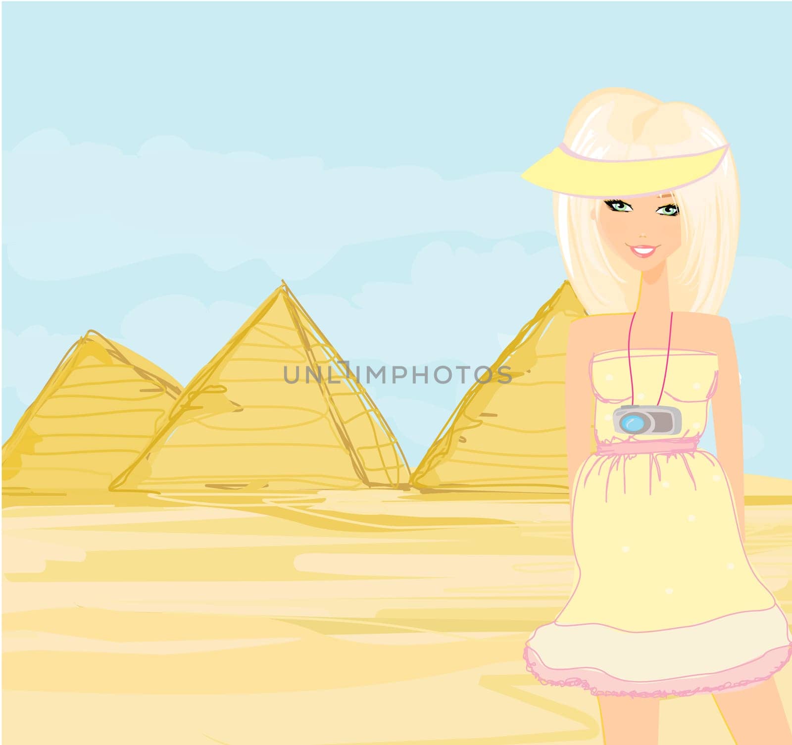 Happy tourist visits the Pyramids