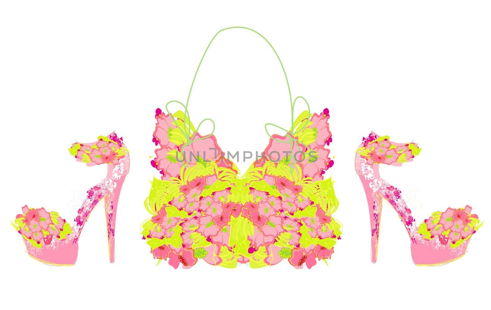 Beautiful floral female shoes and bags