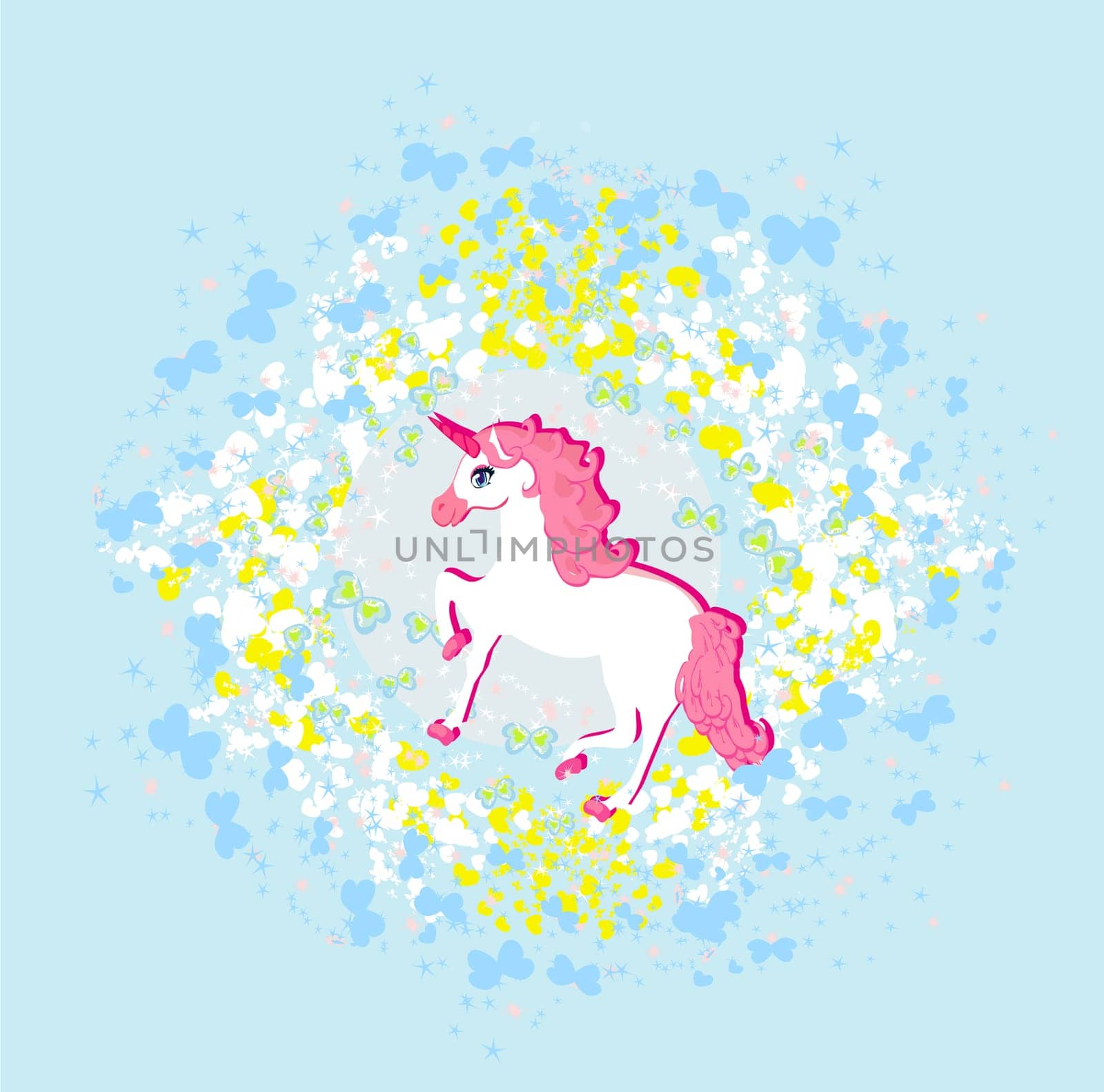 Vector Illustration of beautiful pink Unicorn.