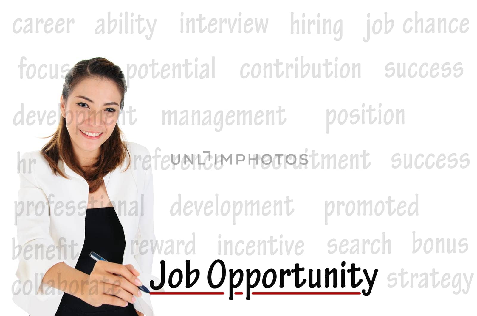 Business woman writing job opportunity for human resources and recruitment concept