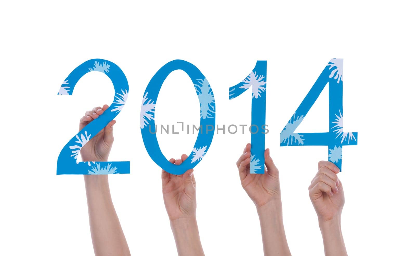 Many People Holding a Blue and Snowy 2014, Isolated