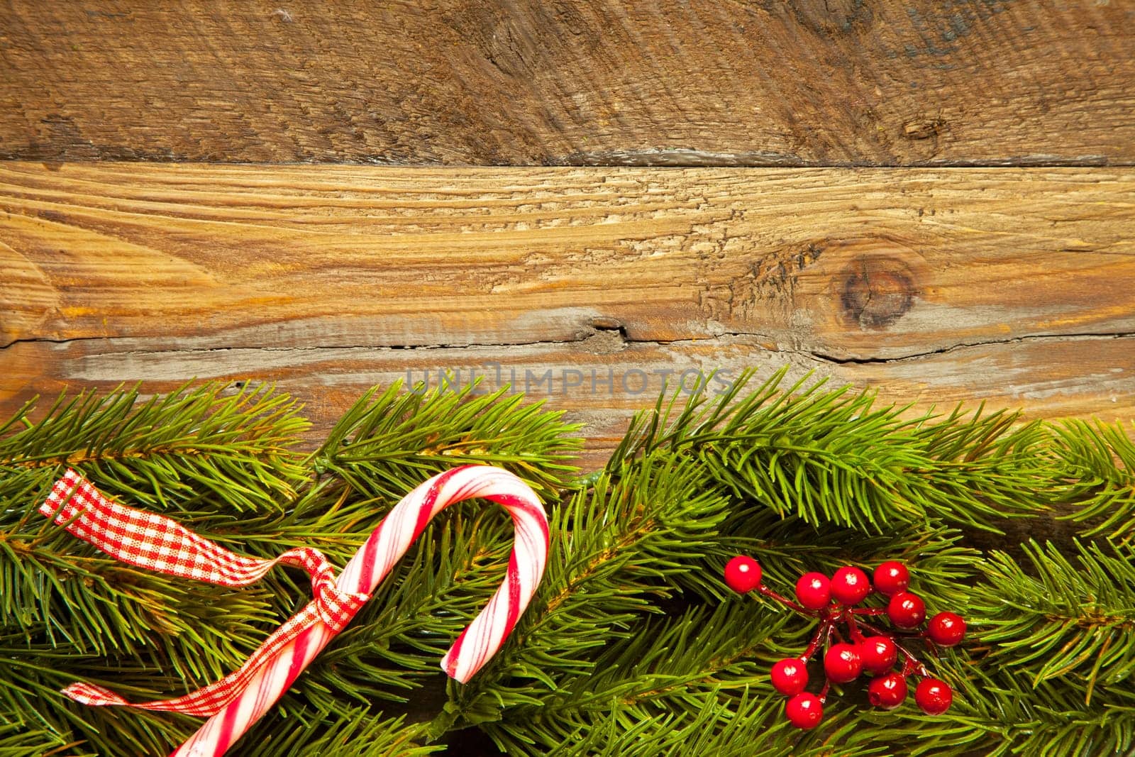 Christmas background with fir branches and decoration