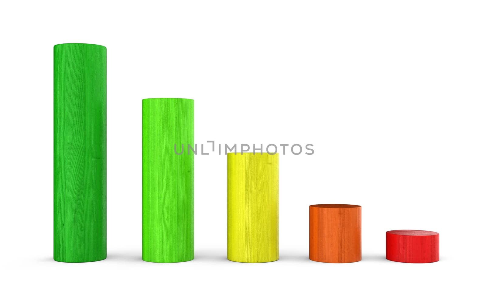 Downward trend colorful - 3D building blocks diagram round 2
