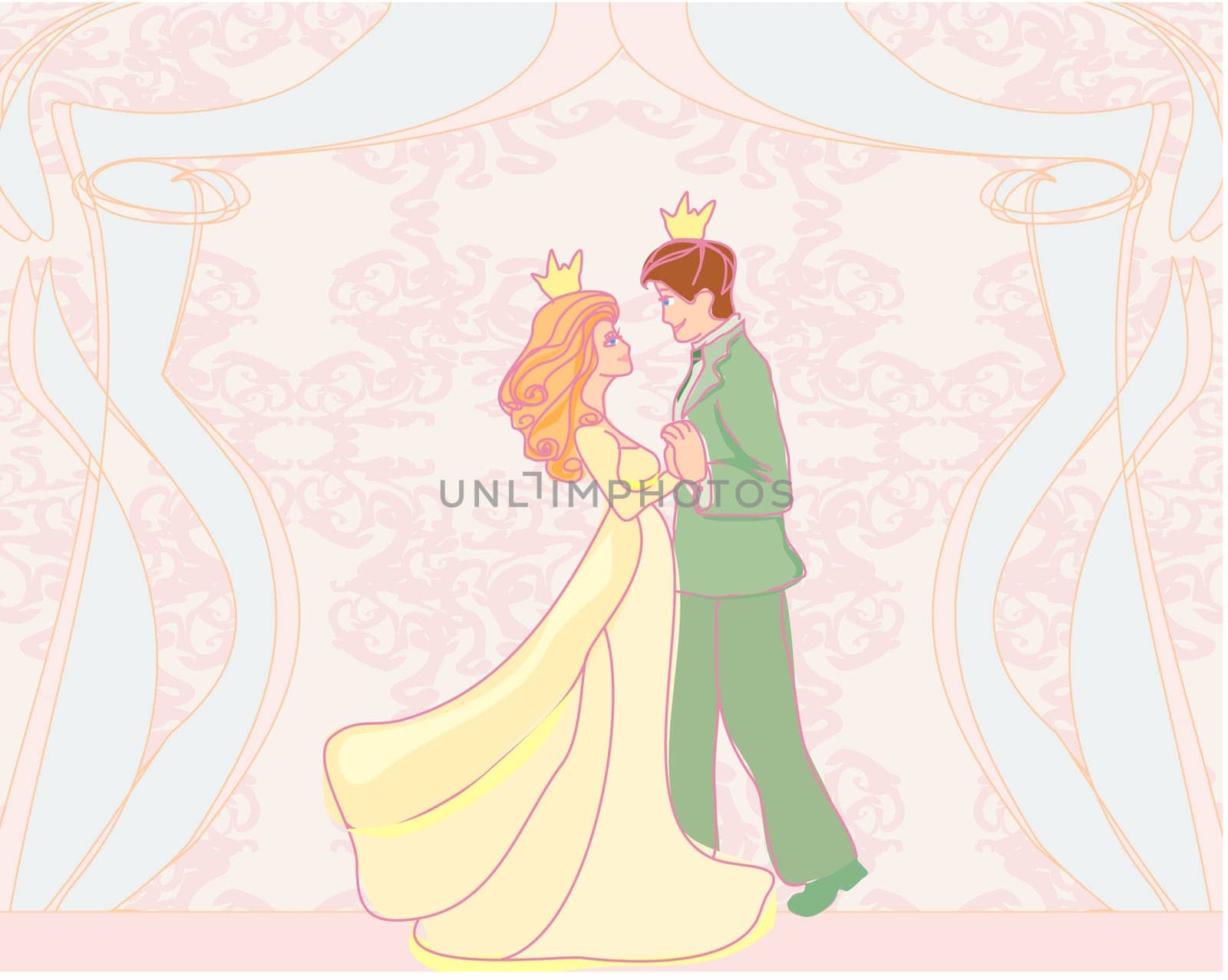 Illustration of dancing prince and princess