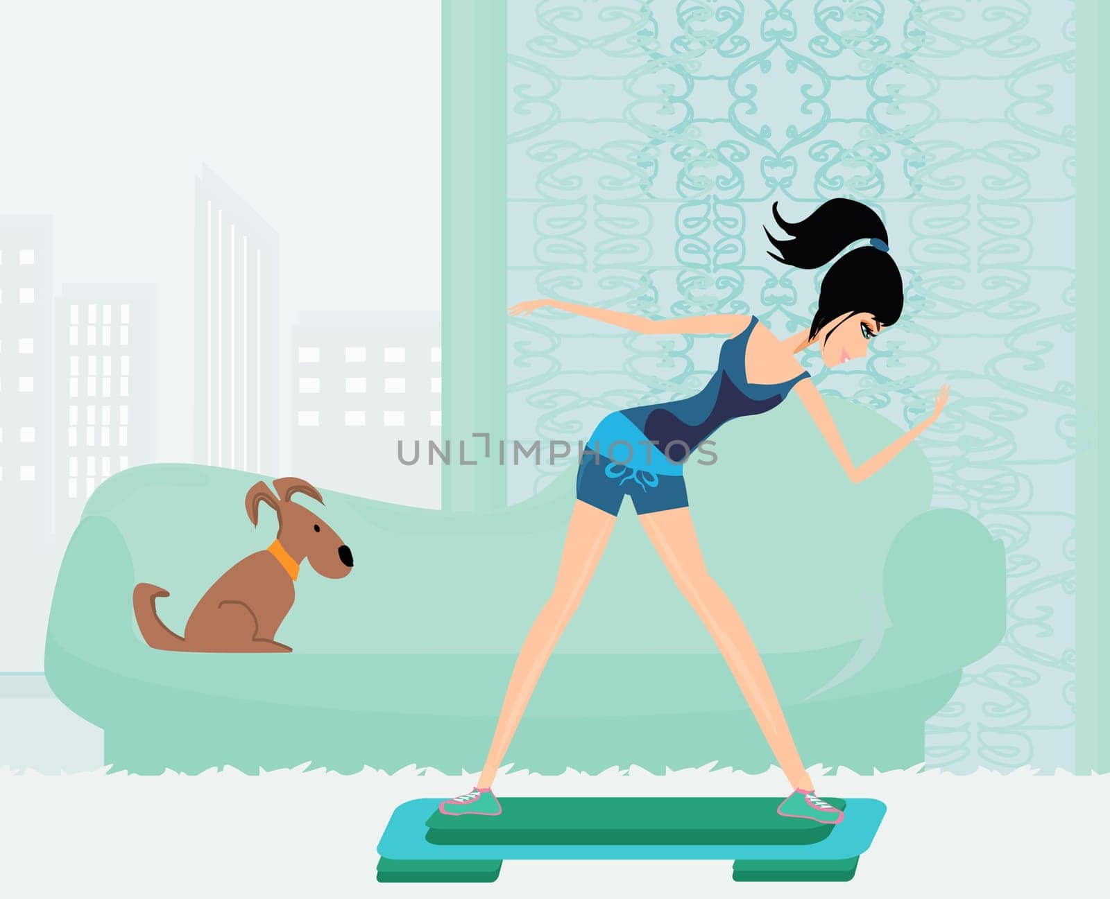 women doing exercise on aerobic step