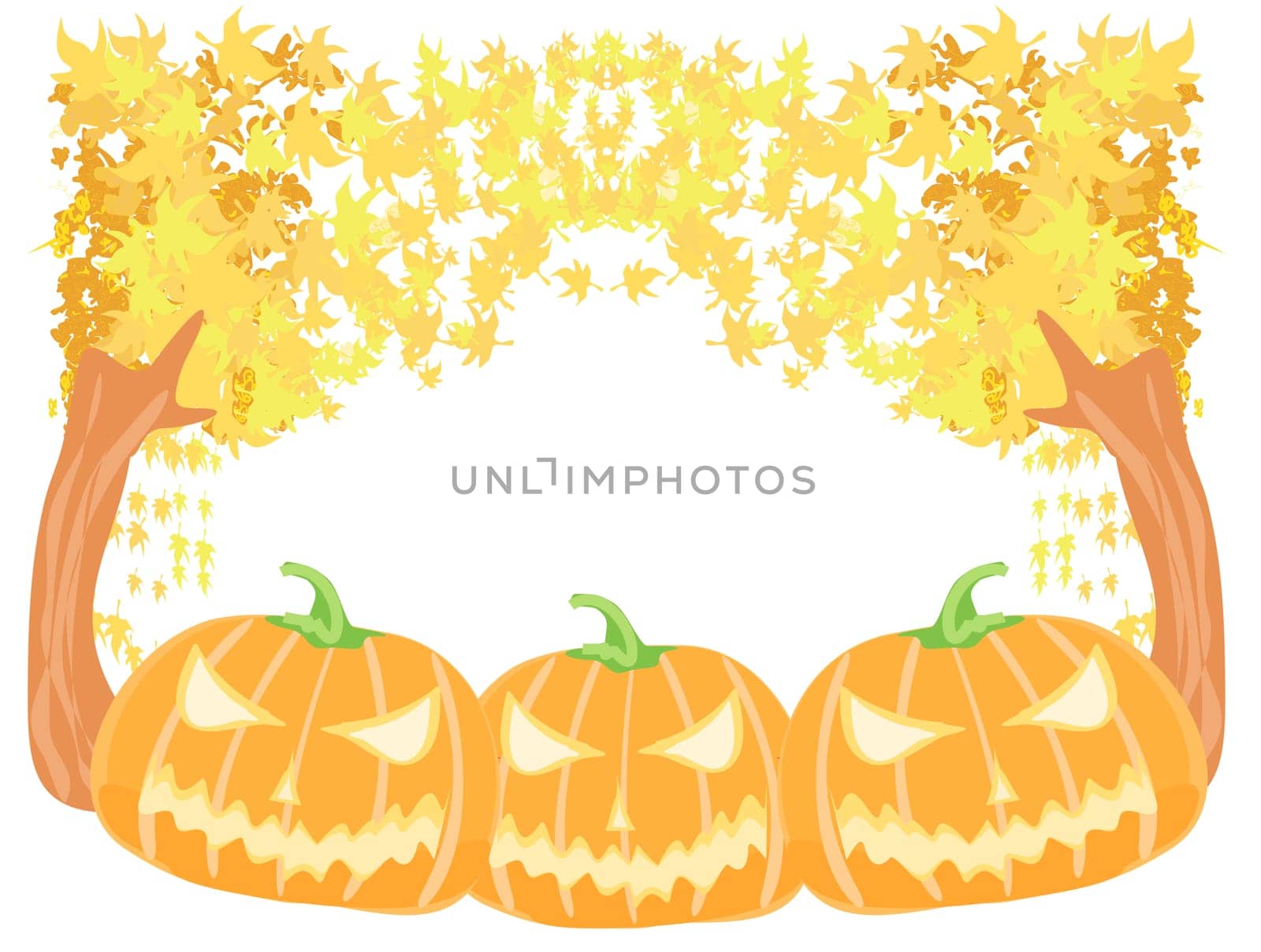 Halloween pumpkins with fall leaves