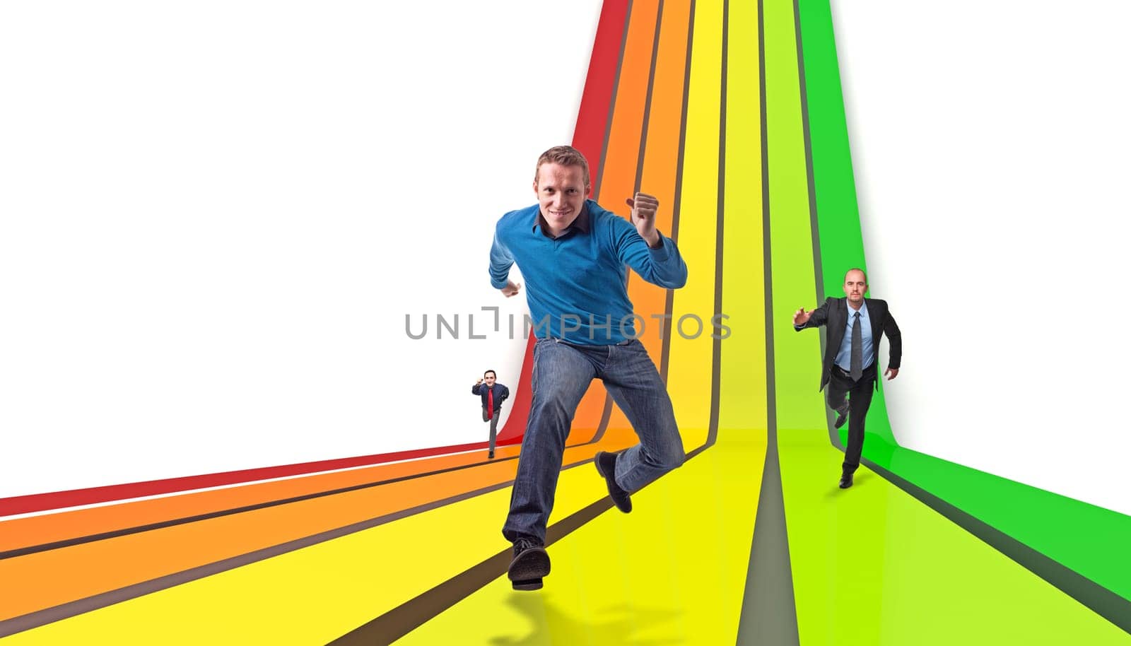 business people run on virtual energetic ways