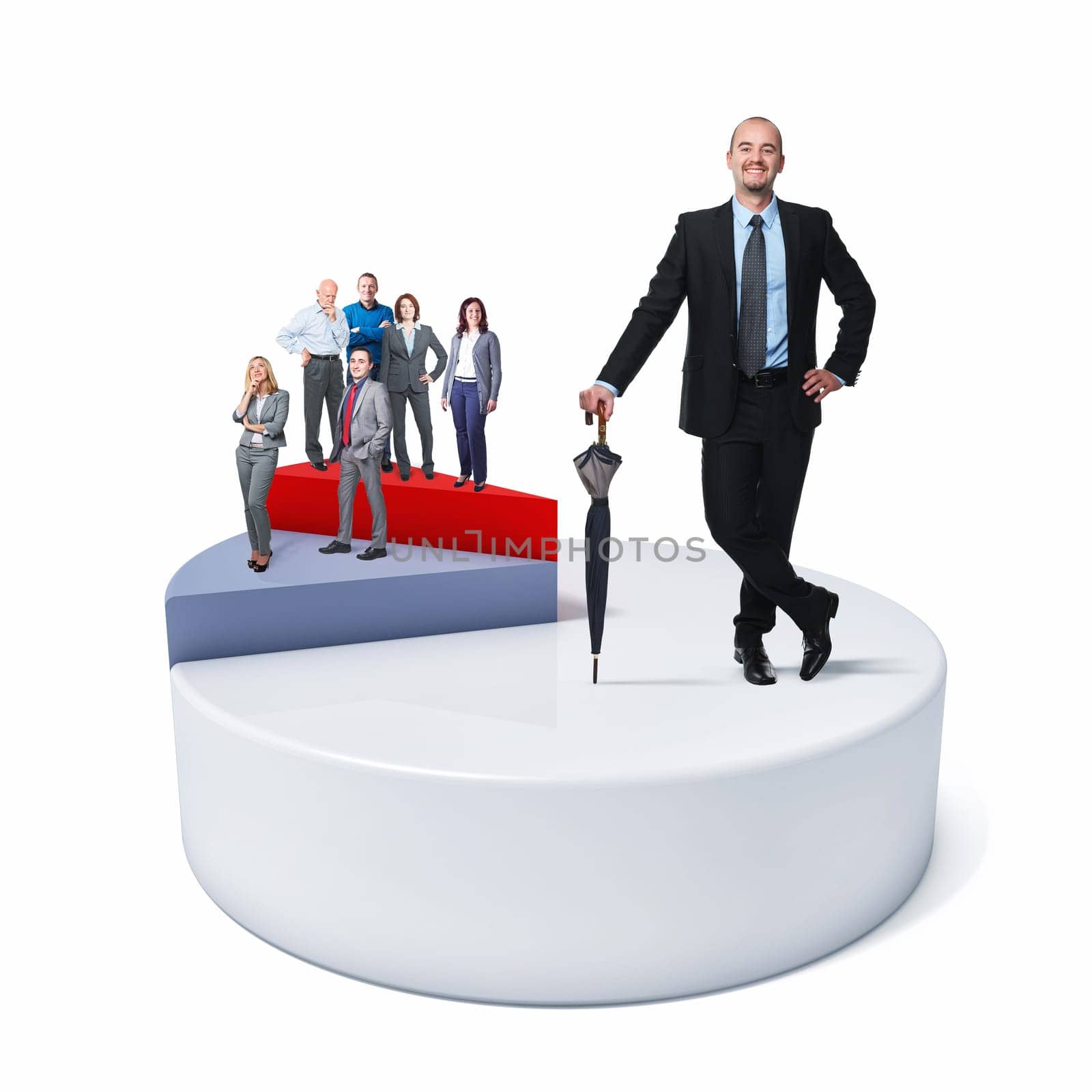 business people on 3d financial cake