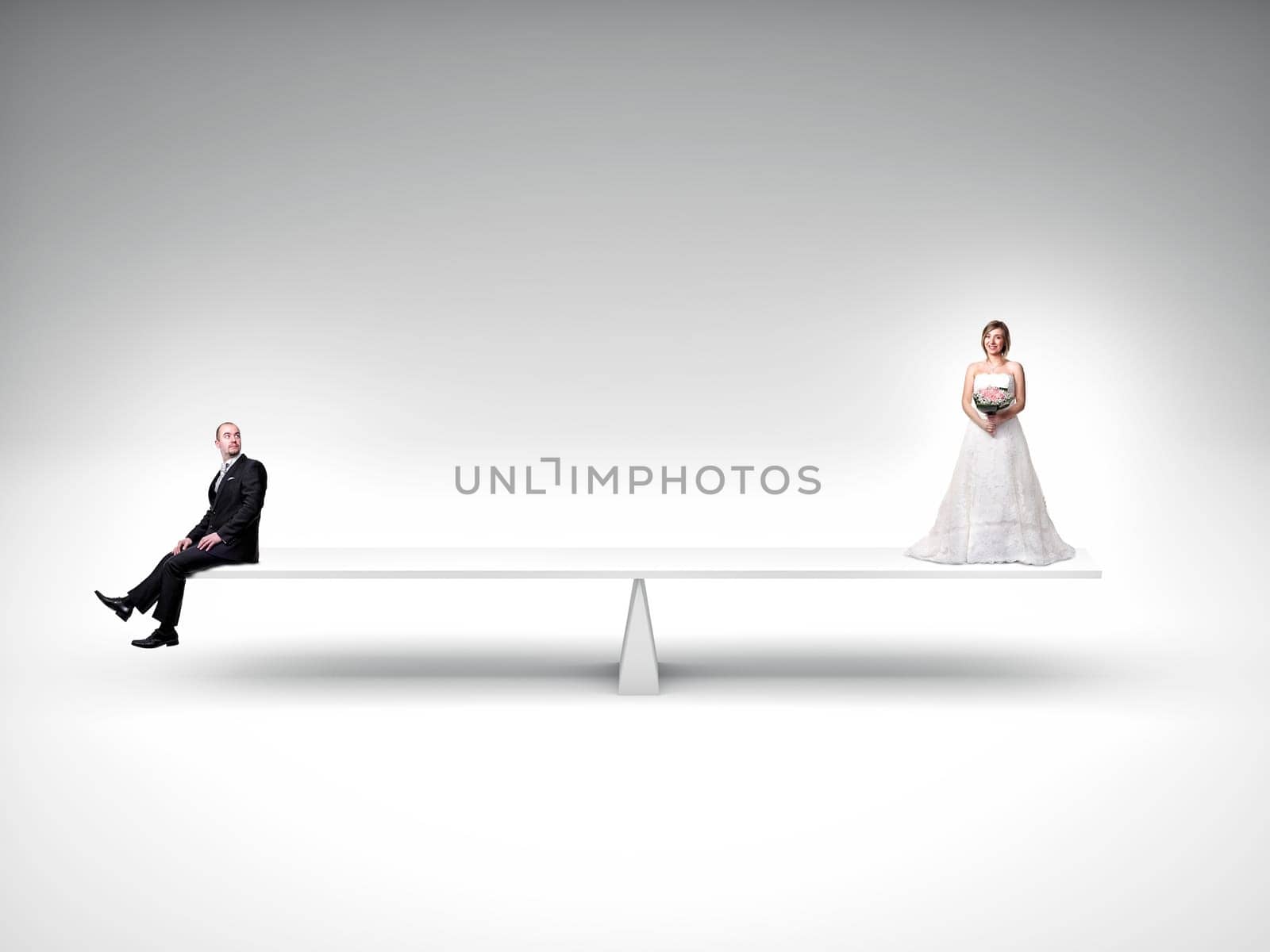 groom and bride in false balance