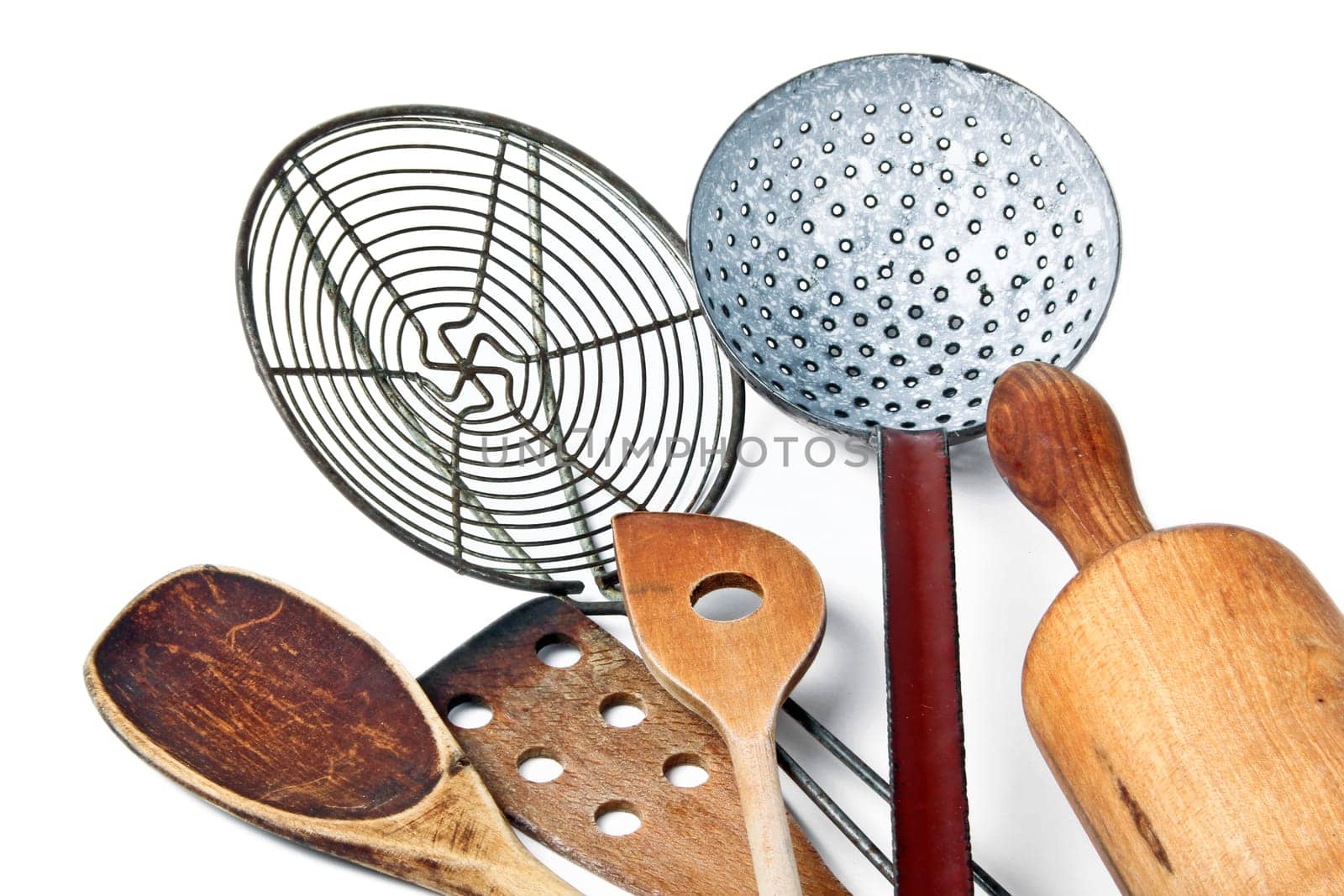 Old rolling pin and wooden spoons