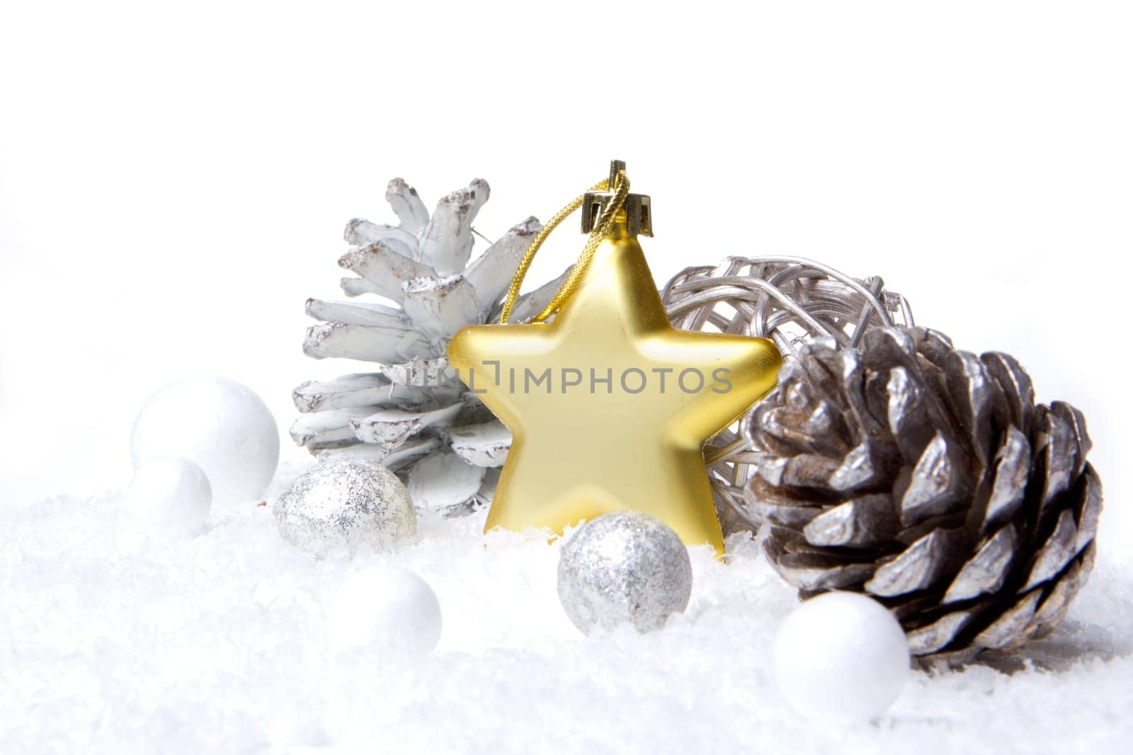 Christmas,decoration pine cones,Christmas bauble as a star gold and white