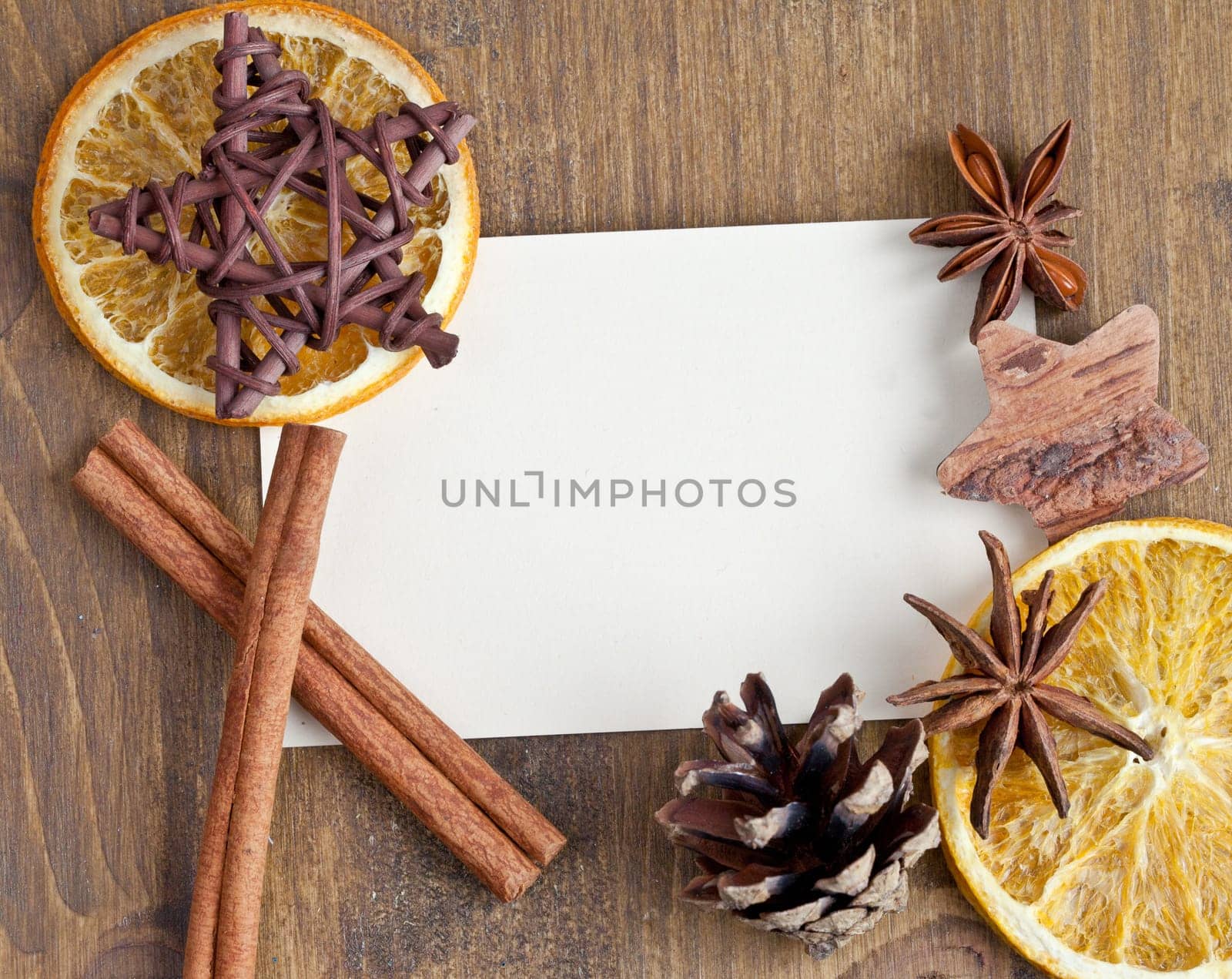 Rustic background with spices for Christmas